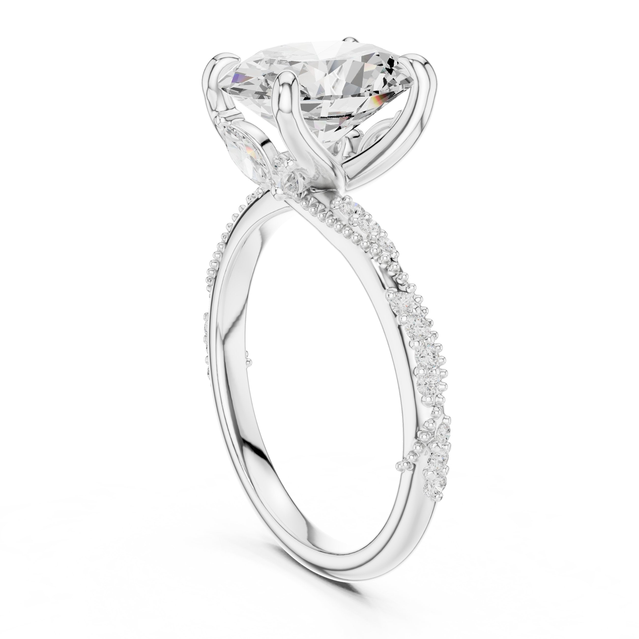 Oval Diamond Engagement Ring with Twisted Pavé Band in White Gold - VYKA Diamonds