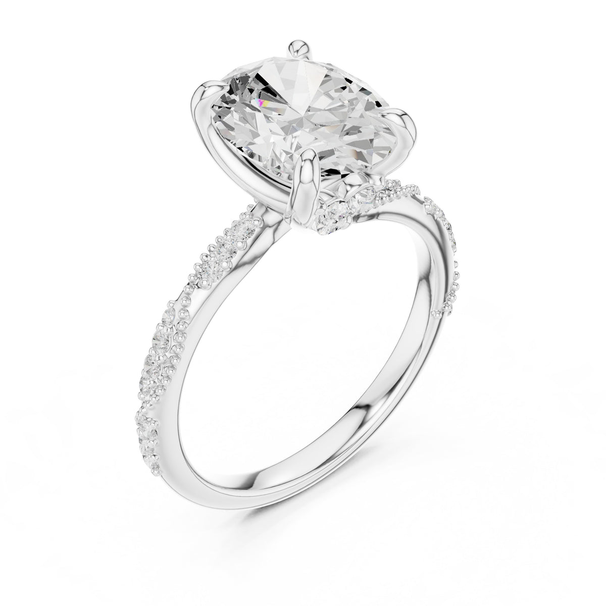 Oval Diamond Engagement Ring with Twisted Pavé Band