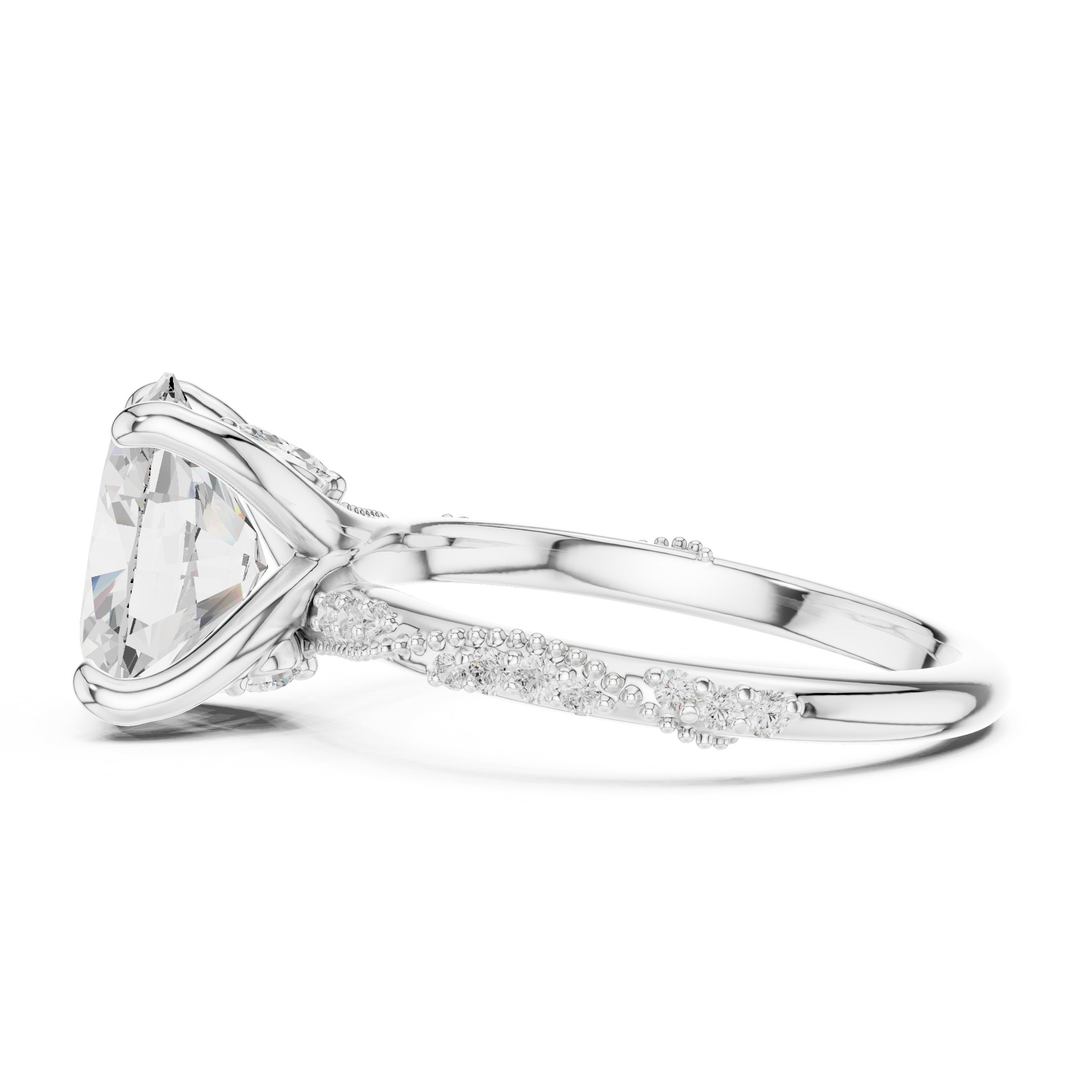 Oval Diamond Engagement Ring with Twisted Pavé Band in White Gold - VYKA Diamonds