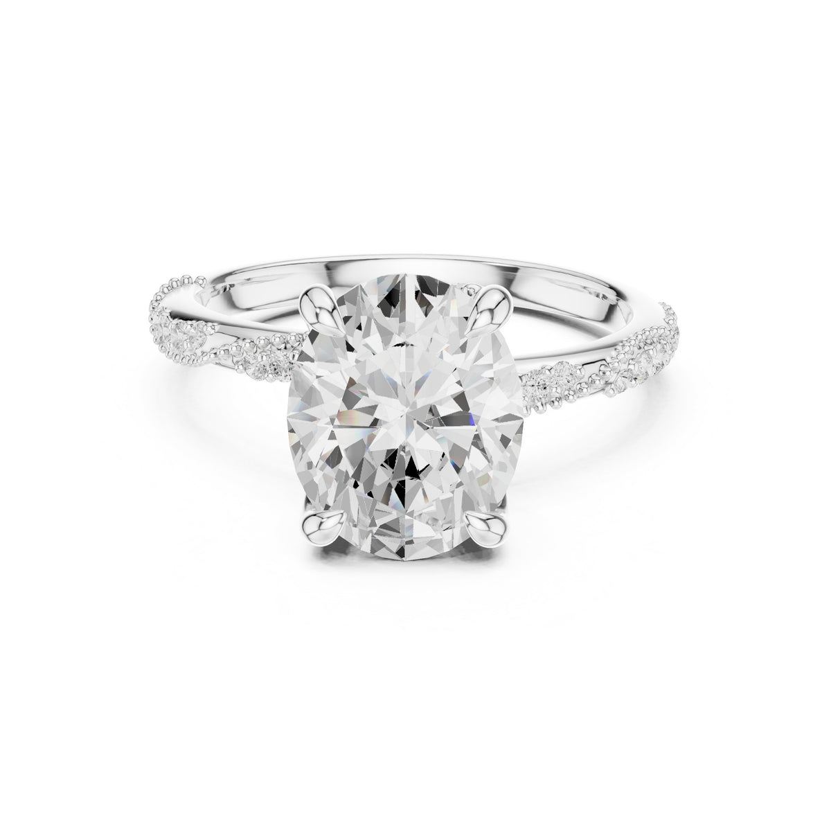 Oval Diamond Engagement Ring with Twisted Pavé Band
