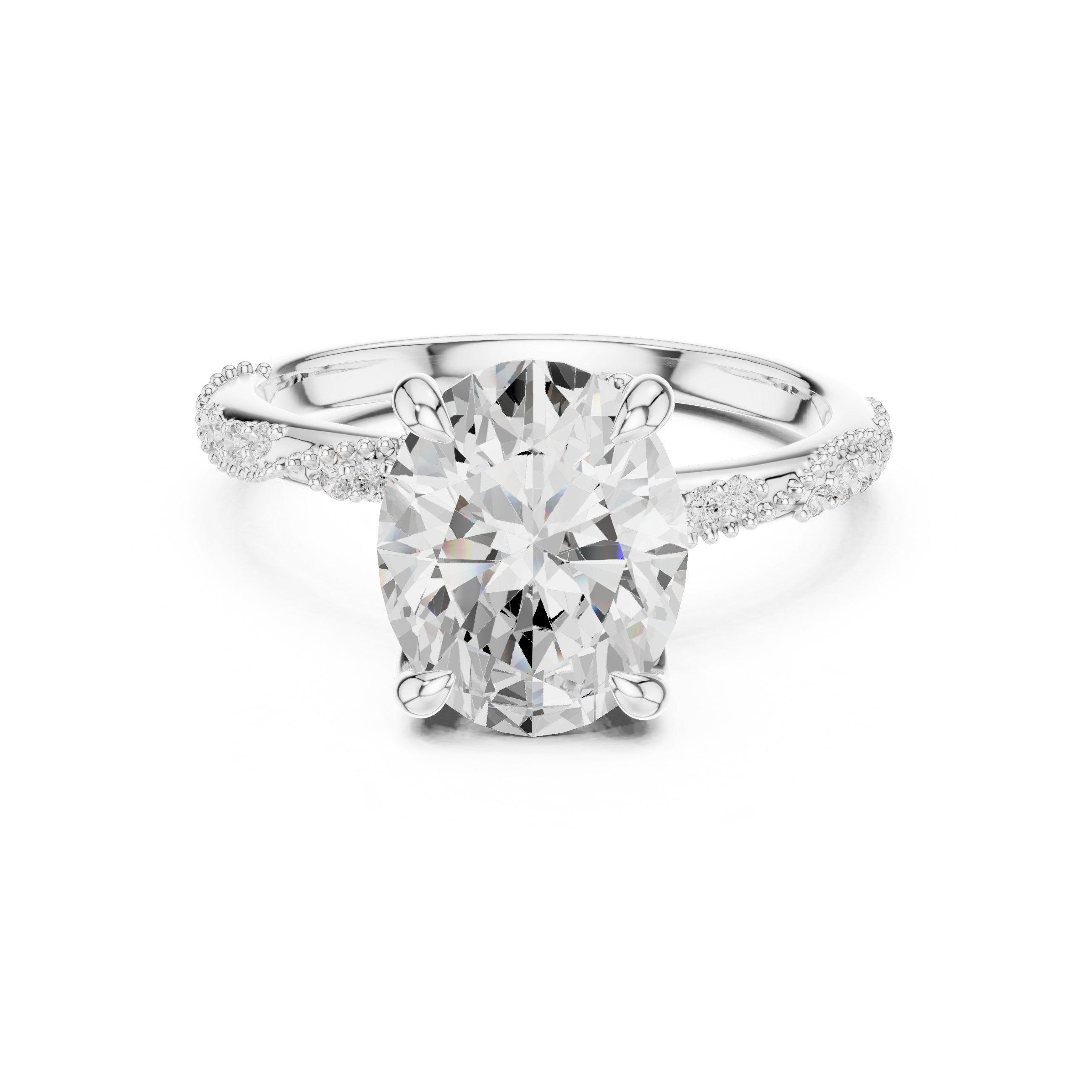 Oval Diamond Engagement Ring with Twisted Pavé Band in White Gold - VYKA Diamonds
