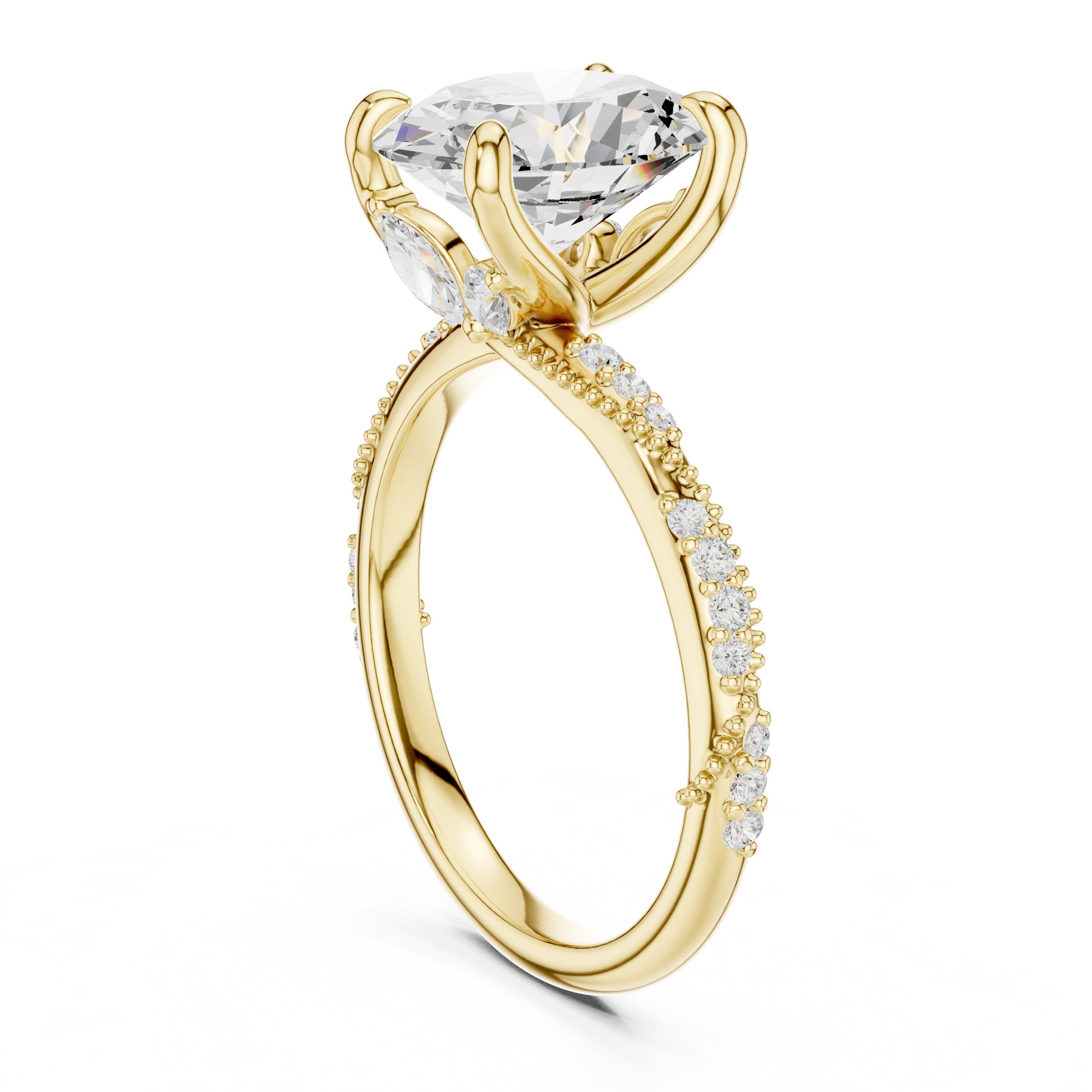 Oval Diamond Engagement Ring with Twisted Pavé Band in Yellow Gold - VYKA Diamonds