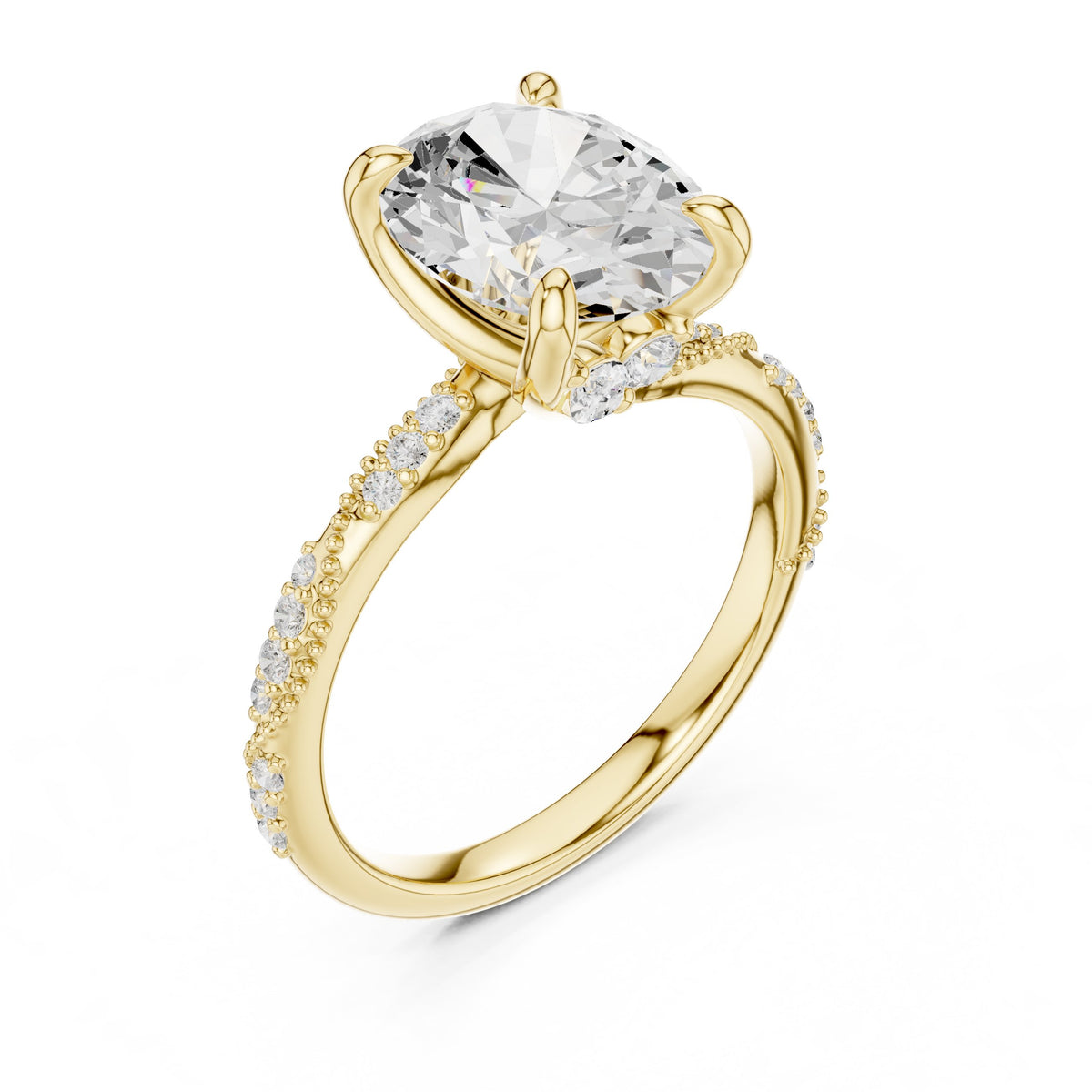 Oval Diamond Engagement Ring with Twisted Pavé Band