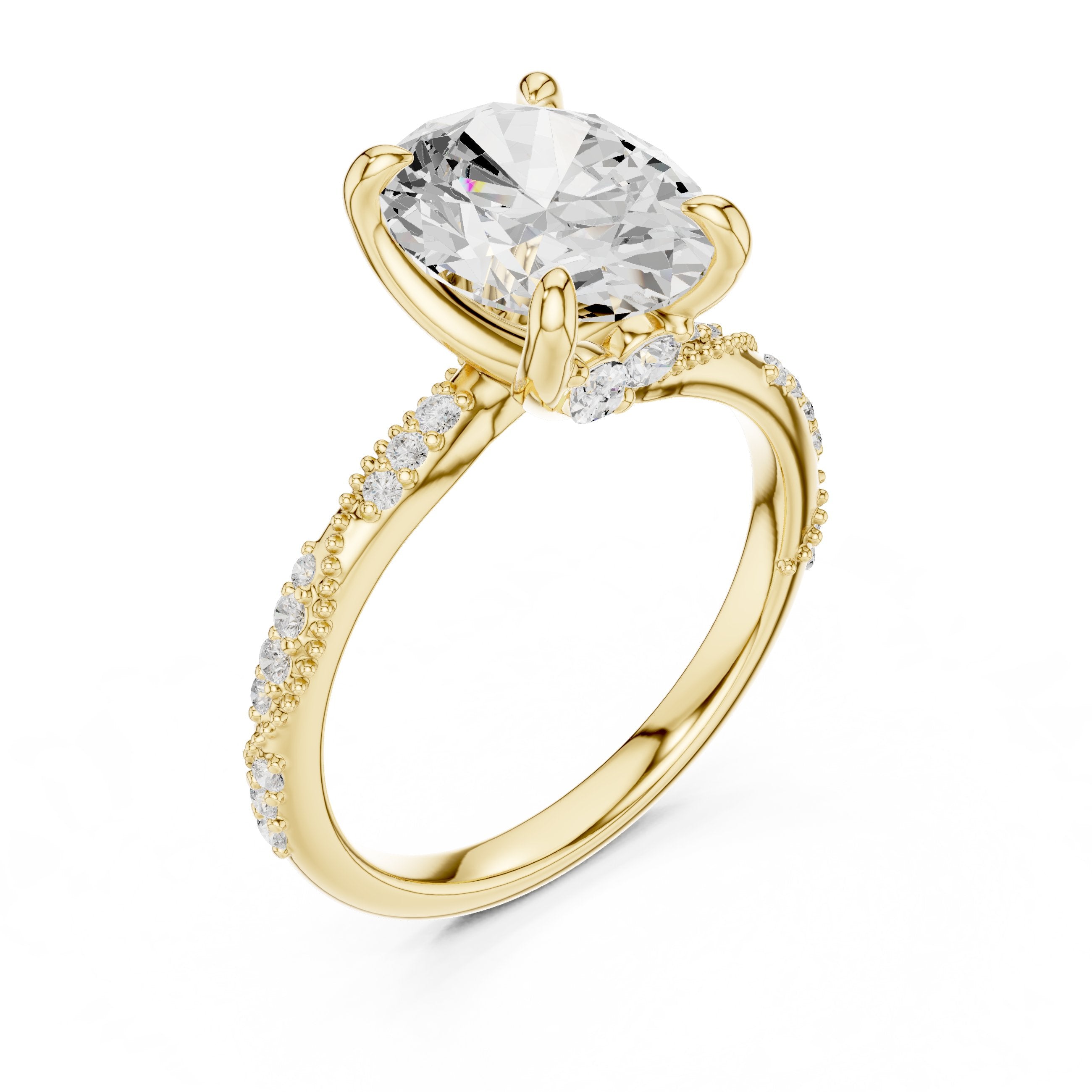 Oval Diamond Engagement Ring with Twisted Pavé Band in Yellow Gold - VYKA Diamonds
