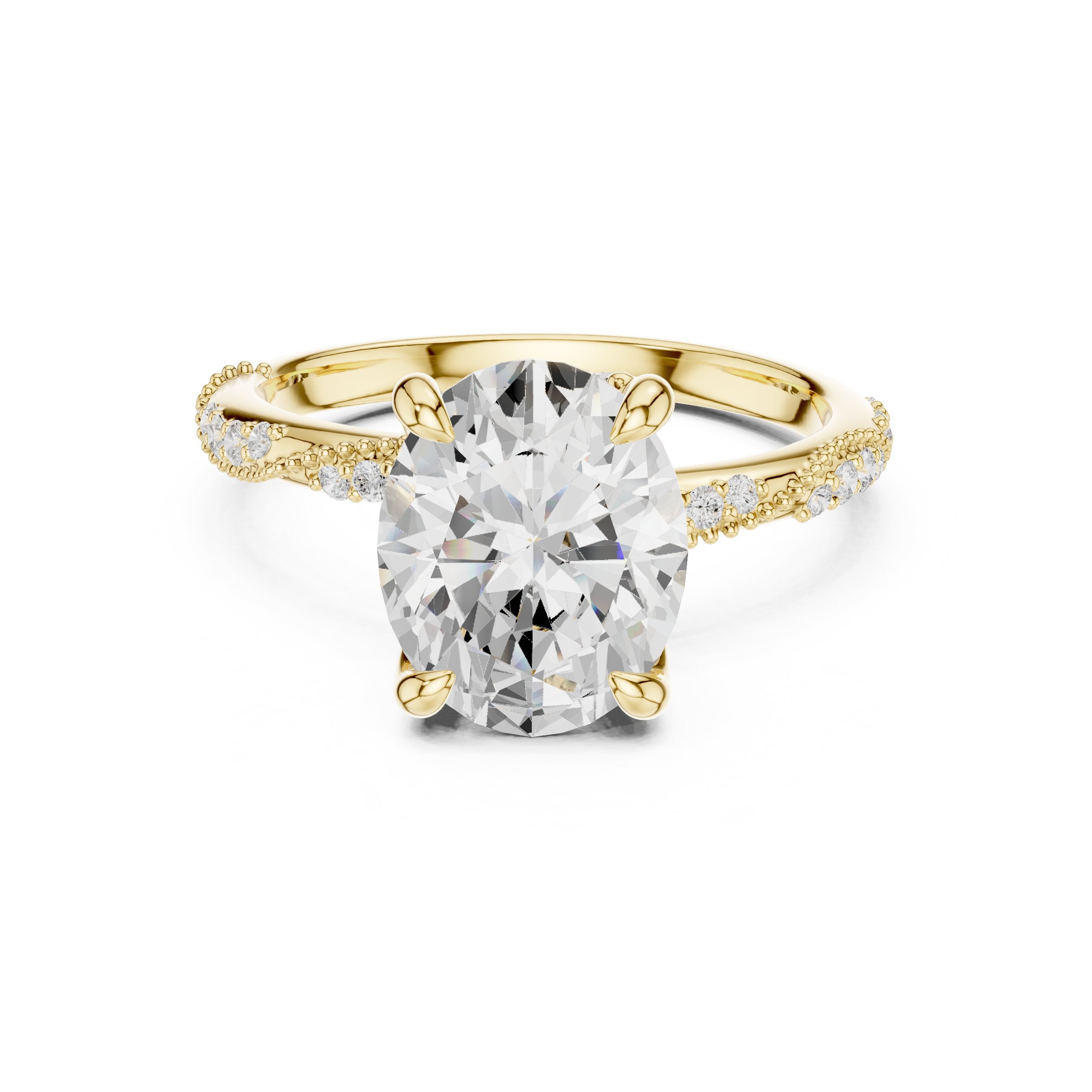 Oval Diamond Engagement Ring with Twisted Pavé Band in Yellow Gold - VYKA Diamonds