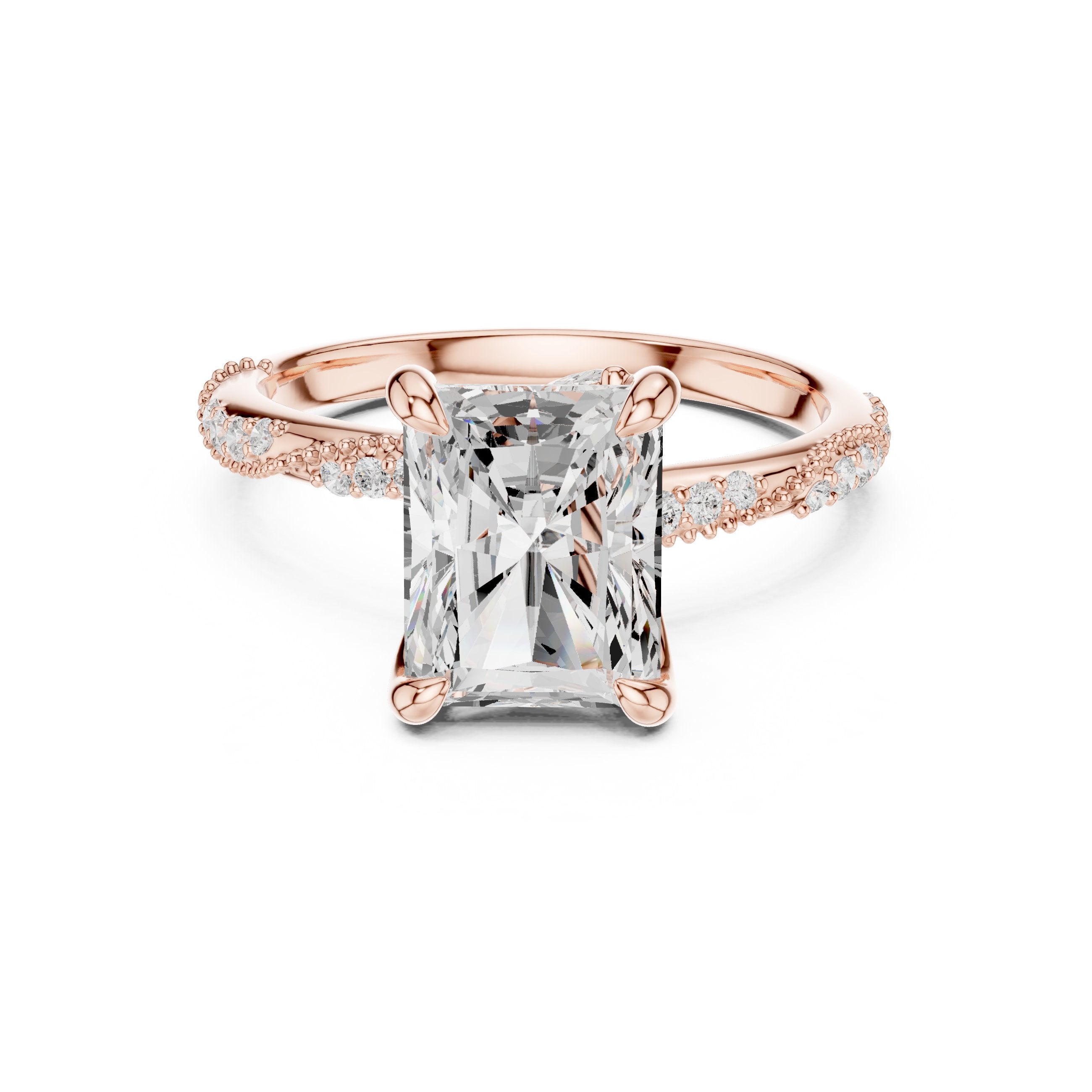 Radiant Cut Engagement Ring with Twisted Pavé Band in Rose Gold - VYKA Diamonds