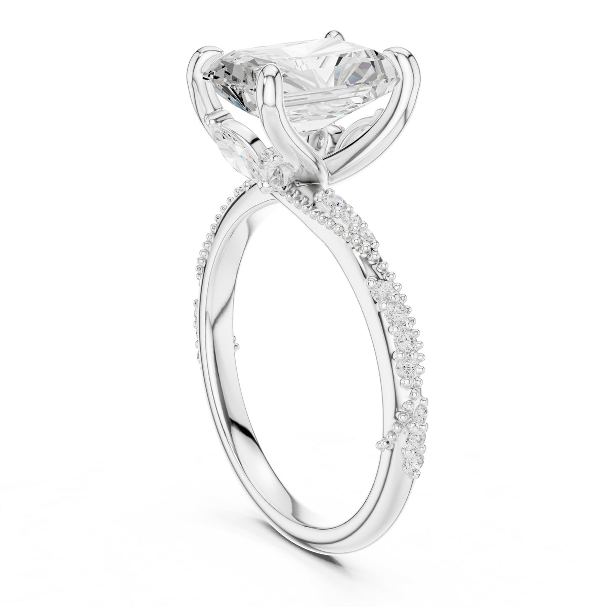Radiant Cut Engagement Ring with Twisted Pavé Band