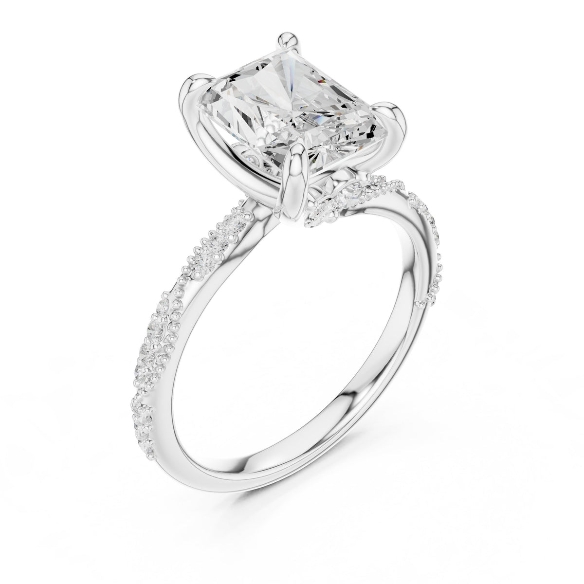 Radiant Cut Engagement Ring with Twisted Pavé Band