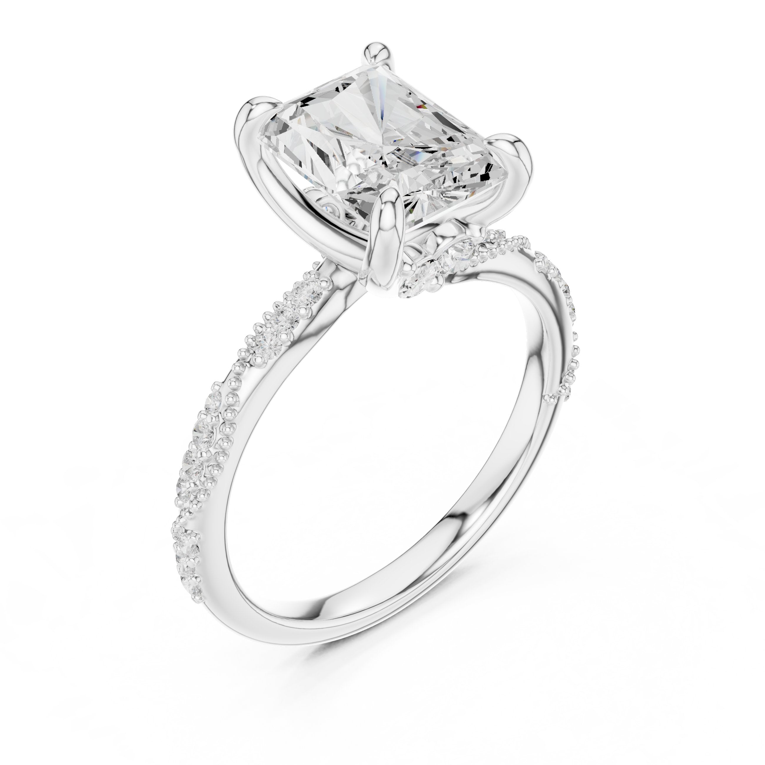 Radiant Cut Engagement Ring with Twisted Pavé Band in White Gold - VYKA Diamonds