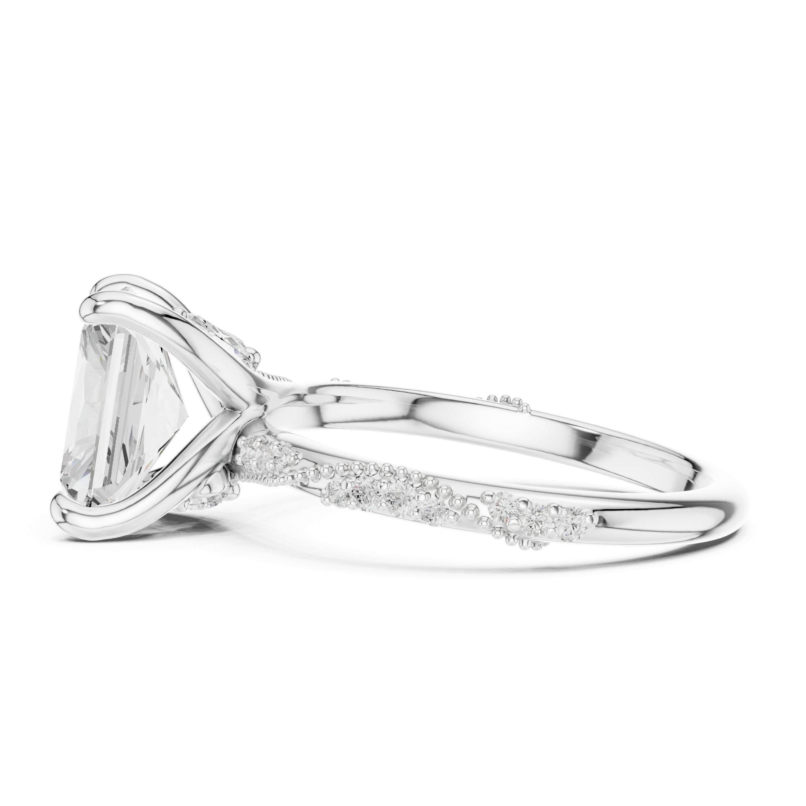 Radiant Cut Engagement Ring with Twisted Pavé Band in White Gold - VYKA Diamonds