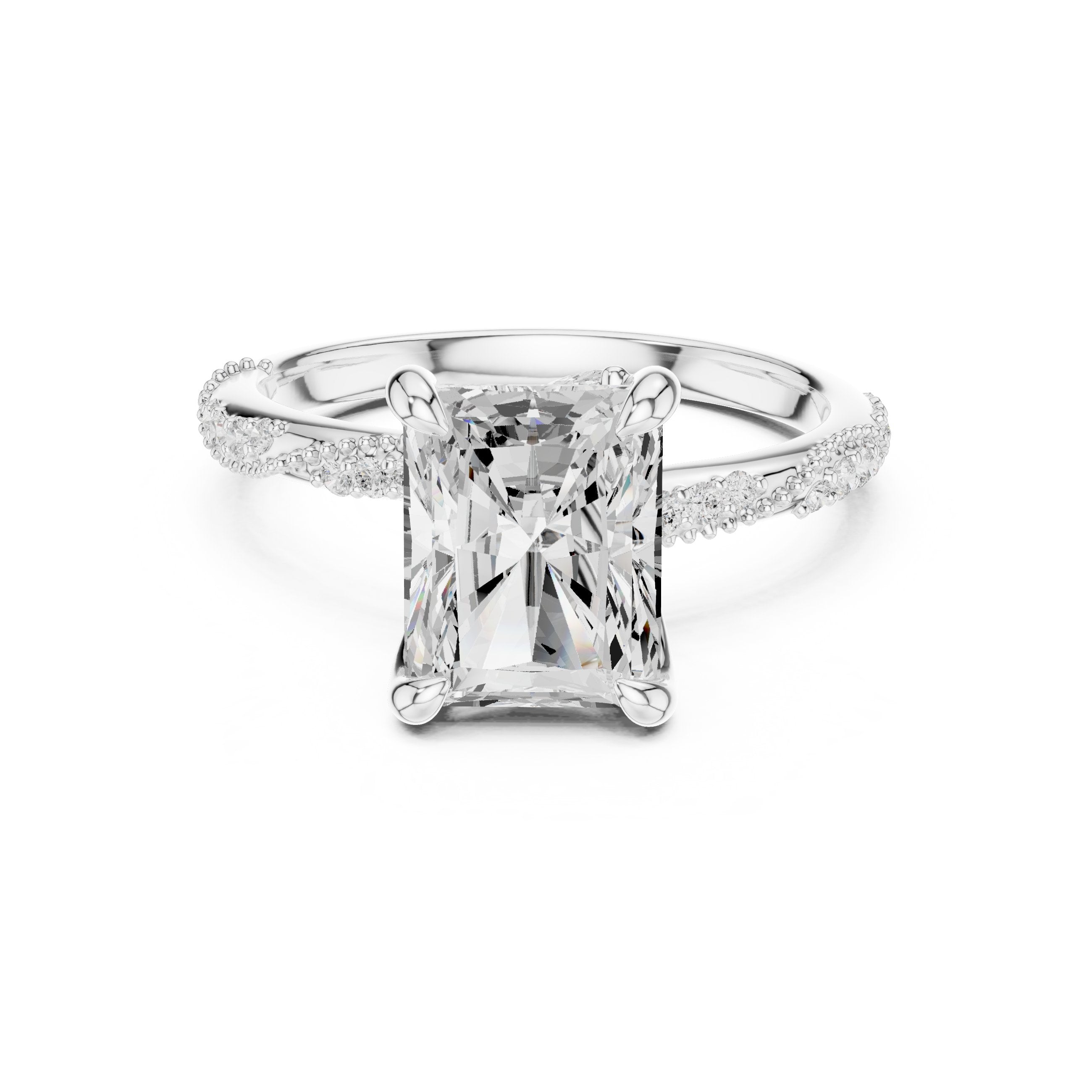 Radiant Cut Engagement Ring with Twisted Pavé Band in White Gold - VYKA Diamonds