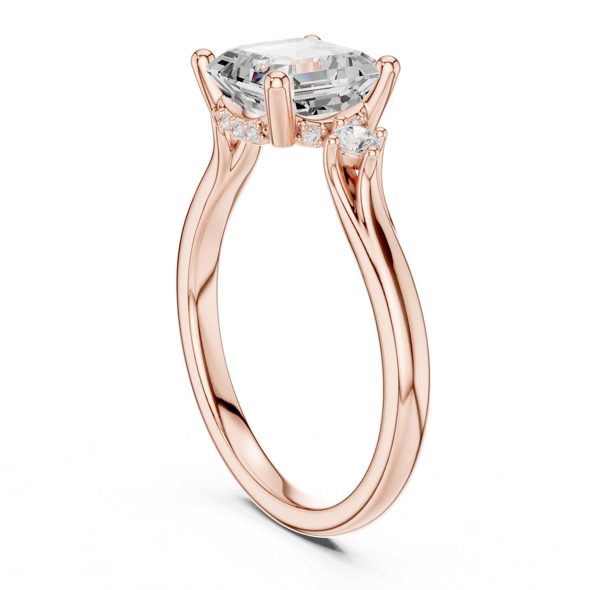 Asscher Cut Engagement Ring with Round Side Accents