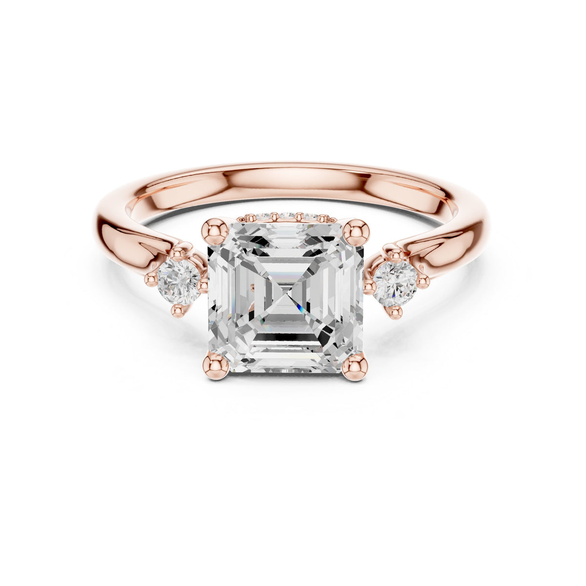Asscher Cut Engagement Ring with Round Side Accents