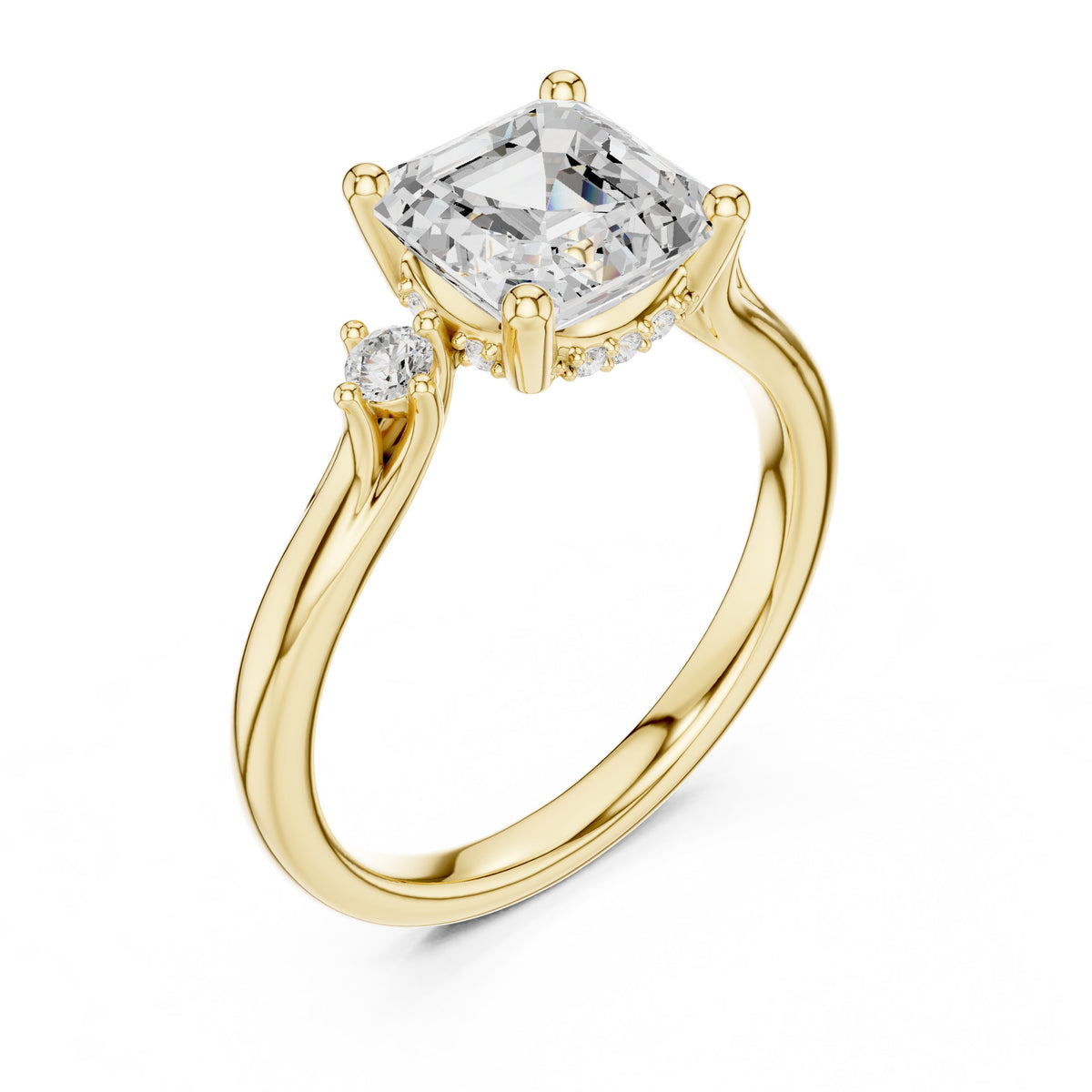 Asscher Cut Engagement Ring with Round Side Accents