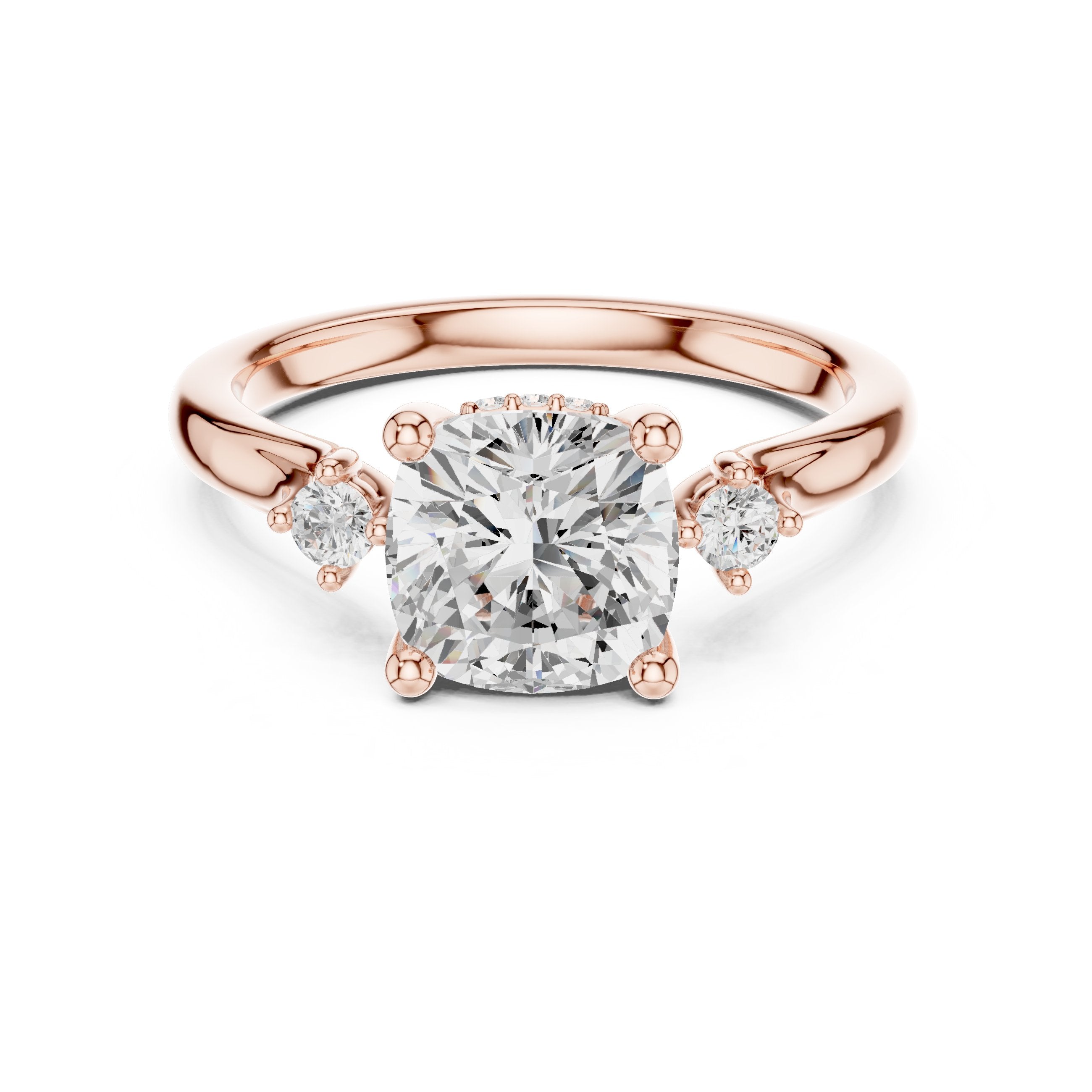 Cushion Cut Engagement Ring with Round Side Accents in Rose Gold - VYKA Diamonds