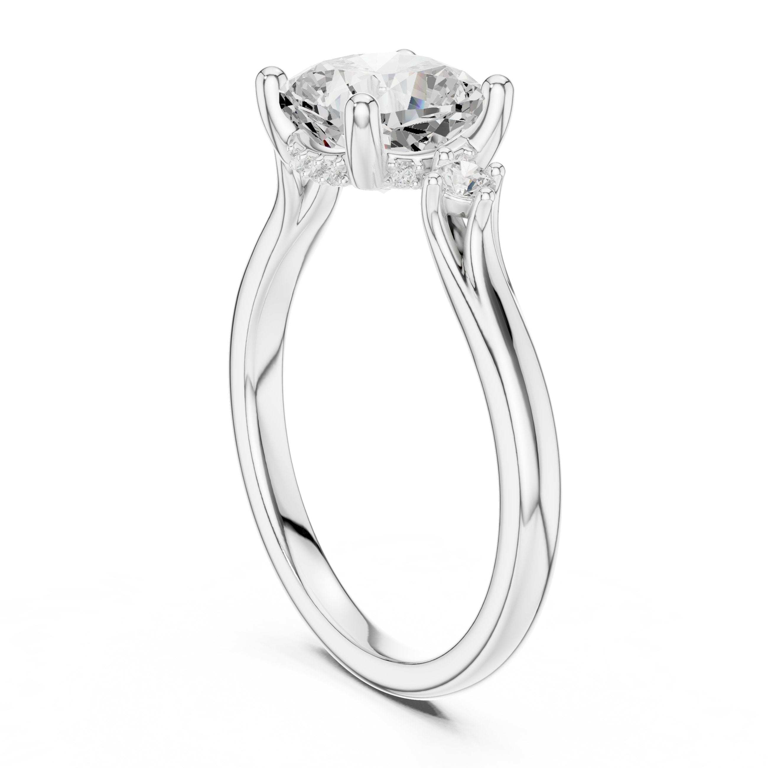 Cushion Cut Engagement Ring with Round Side Accents in White Gold - VYKA Diamonds