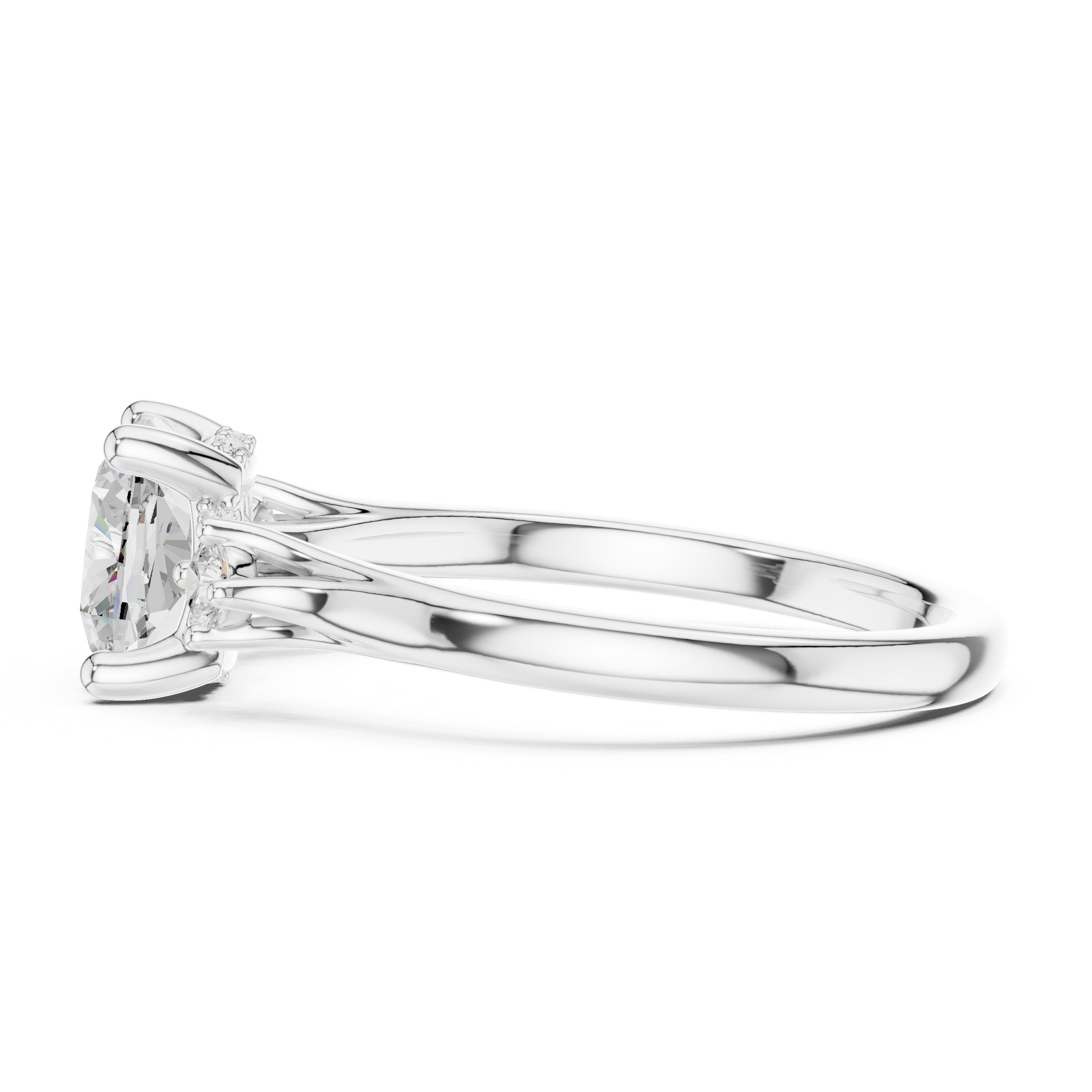 Cushion Cut Engagement Ring with Round Side Accents in White Gold - VYKA Diamonds