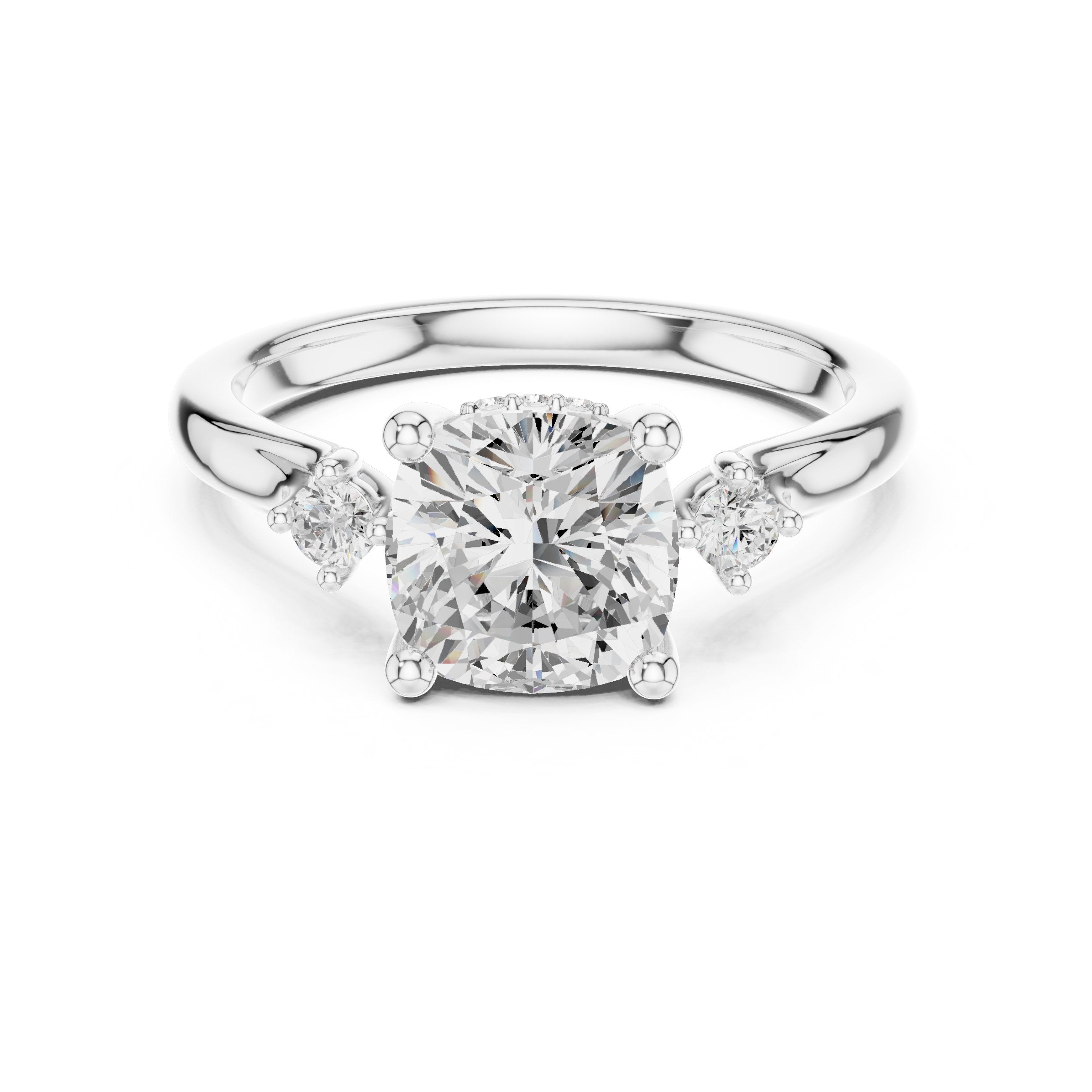 Cushion Cut Engagement Ring with Round Side Accents in White Gold - VYKA Diamonds