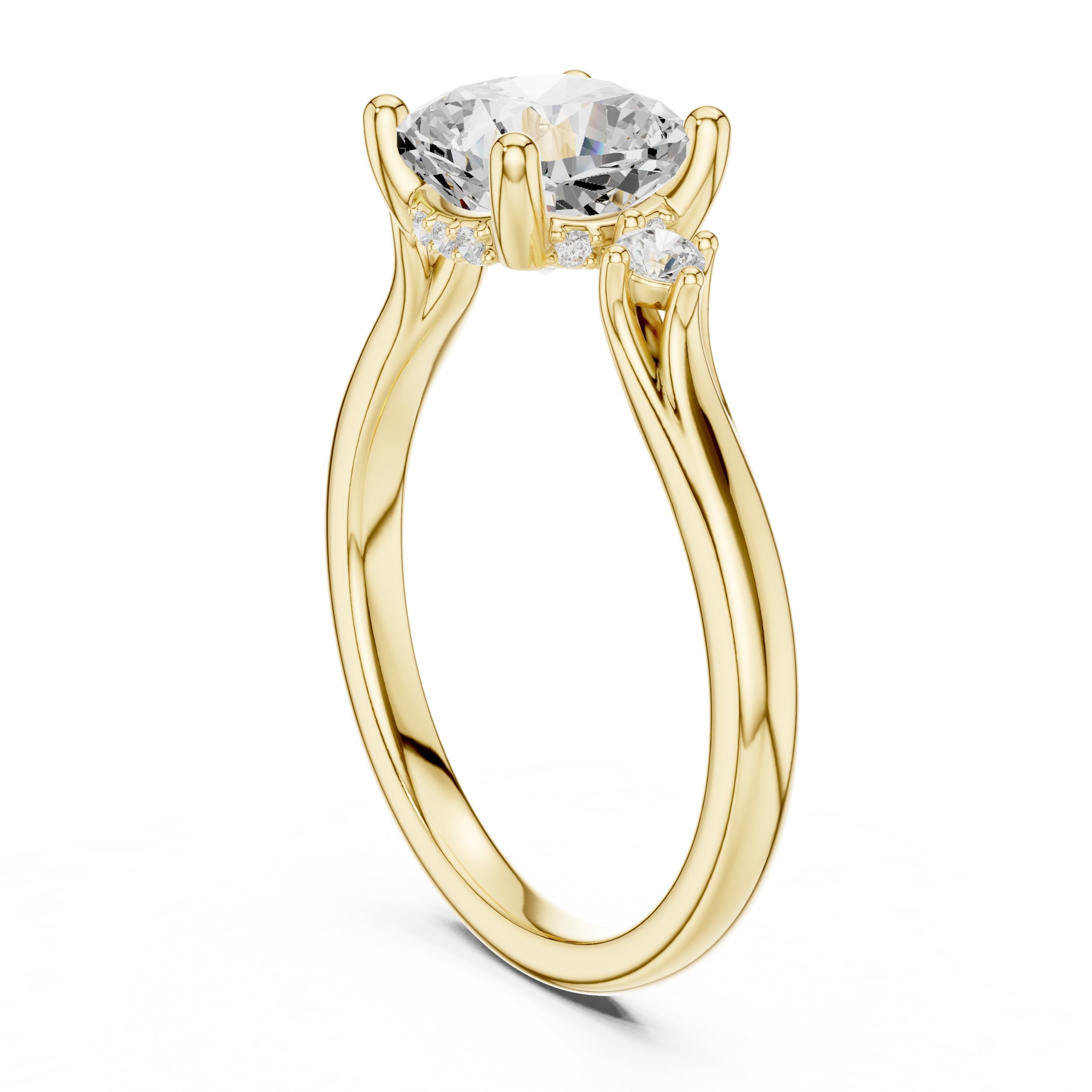 Cushion Cut Engagement Ring with Round Side Accents in Yellow Gold - VYKA Diamonds