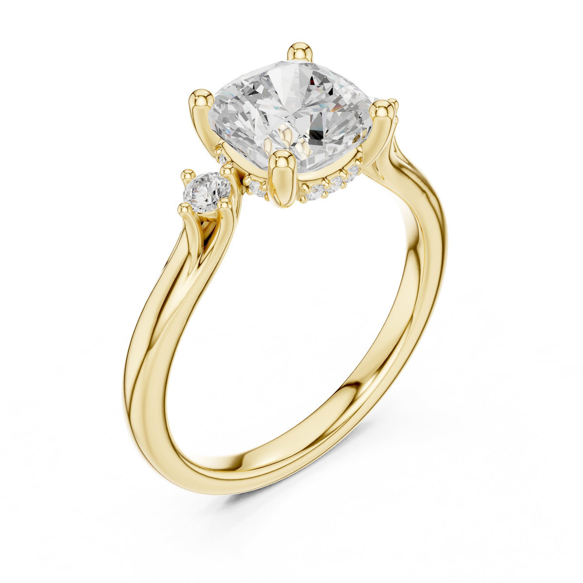 Cushion Cut Engagement Ring with Round Side Accents