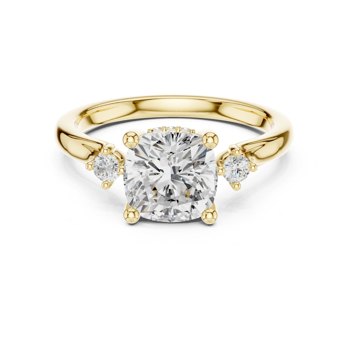 Cushion Cut Engagement Ring with Round Side Accents