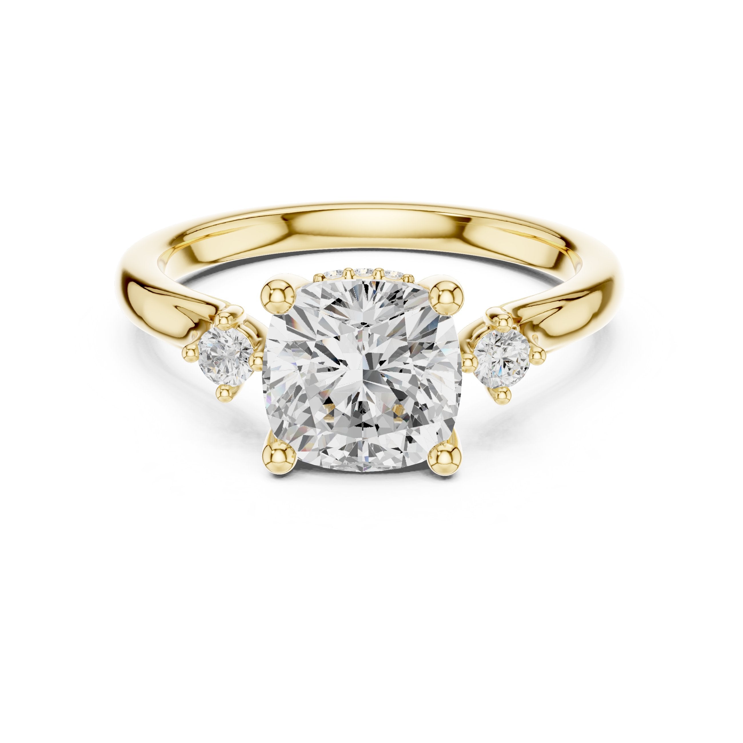 Cushion Cut Engagement Ring with Round Side Accents in Yellow Gold - VYKA Diamonds