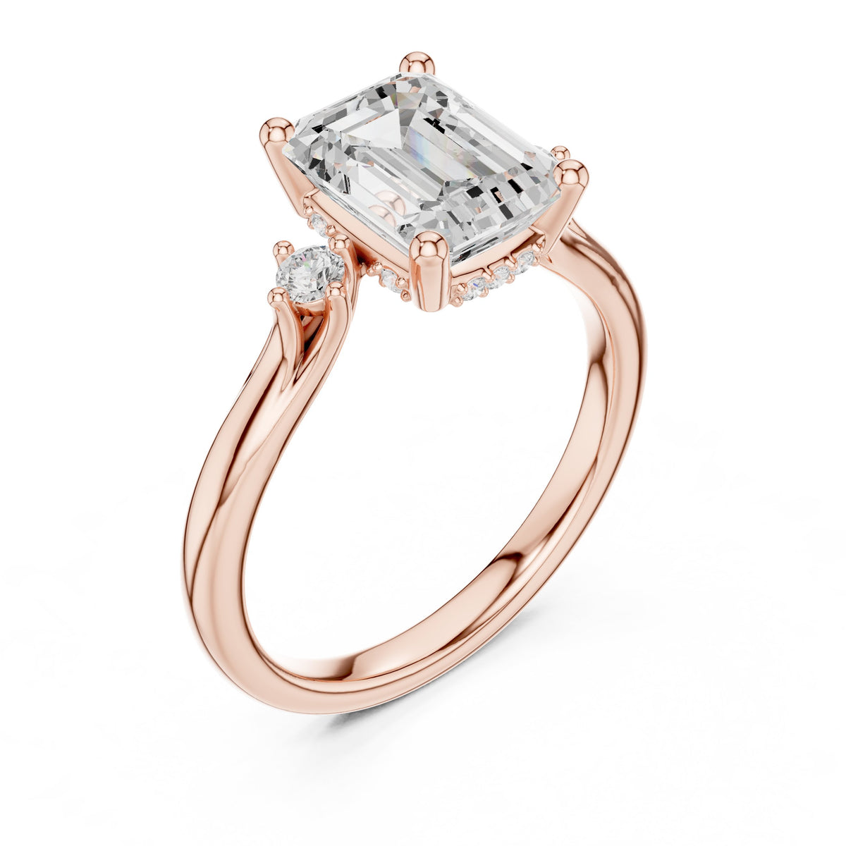 Emerald Cut Engagement Ring with Round Side Accents