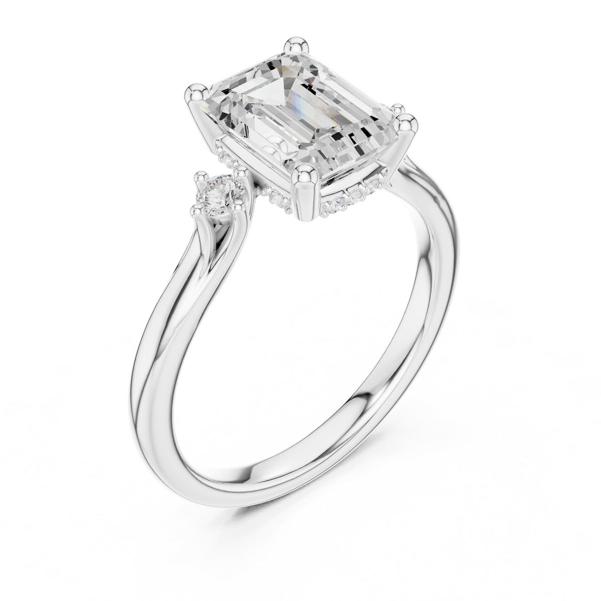 Emerald Cut Engagement Ring with Round Side Accents