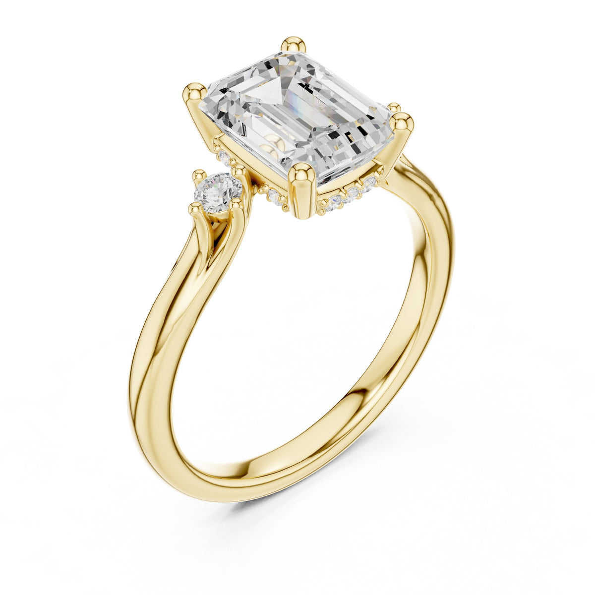 Emerald Cut Engagement Ring with Round Side Accents