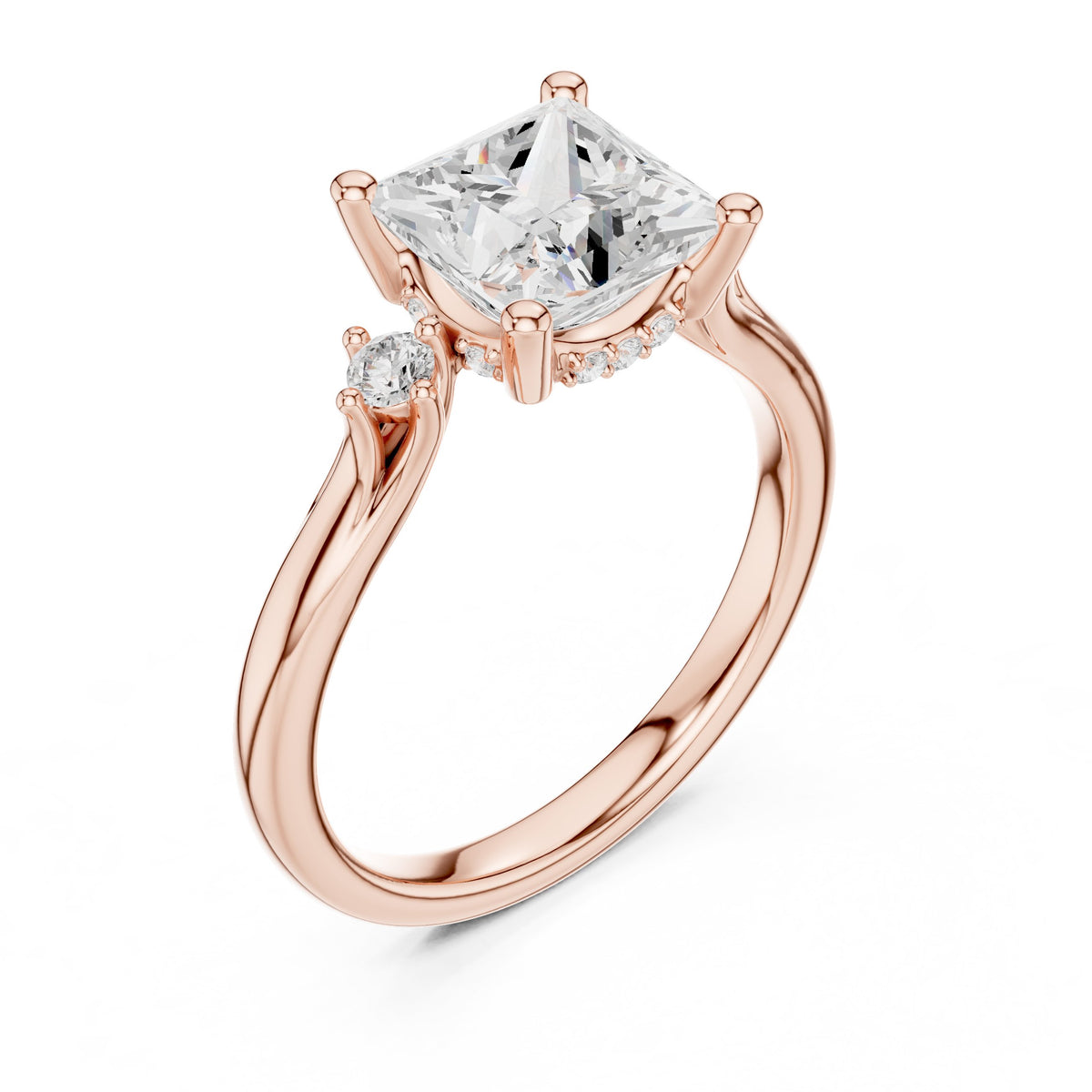 Princess Cut Engagement Ring with Round Side Accents
