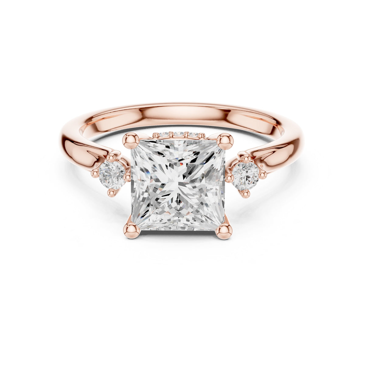 Princess Cut Engagement Ring with Round Side Accents