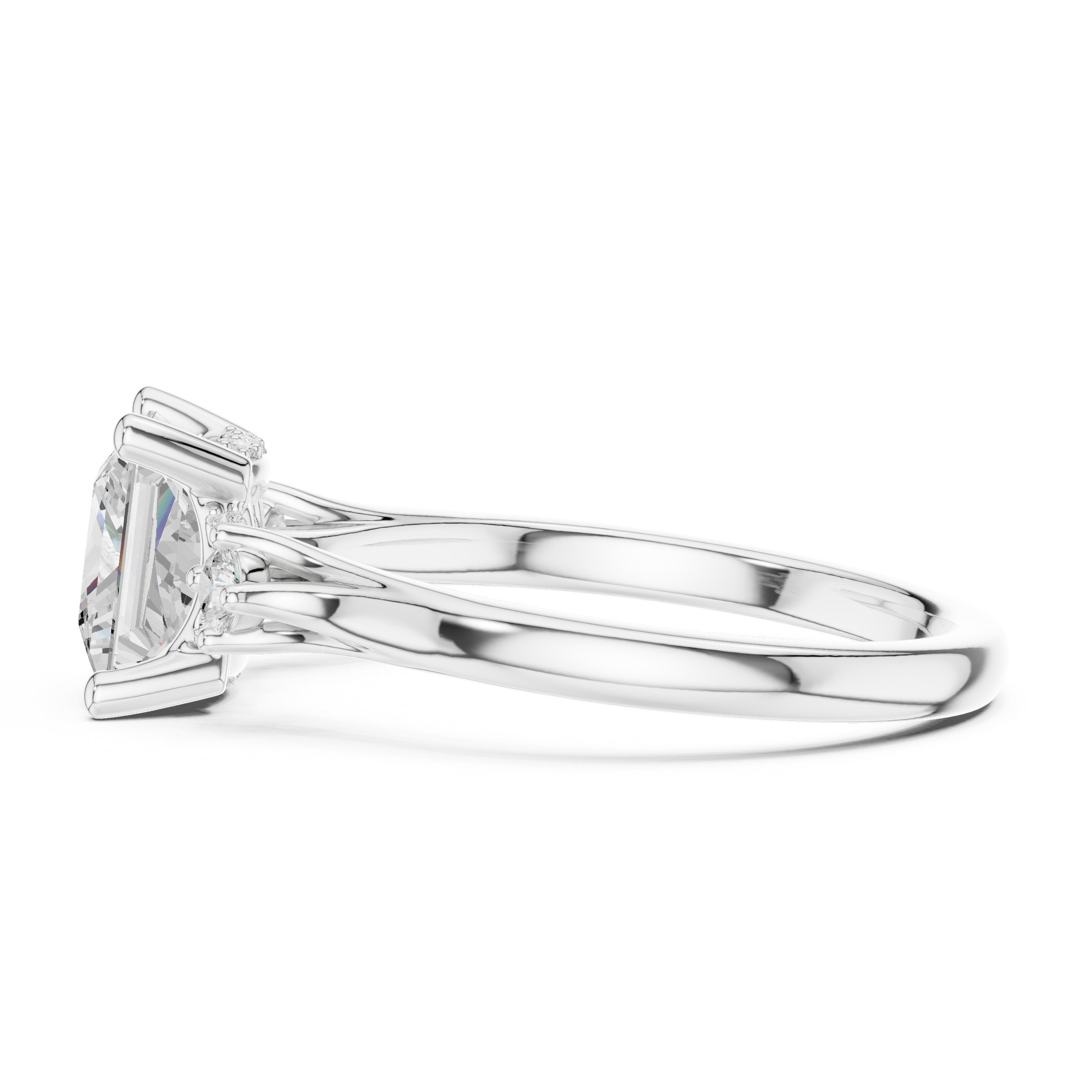 Princess Cut Engagement Ring with Round Side Accents in White Gold - VYKA Diamonds