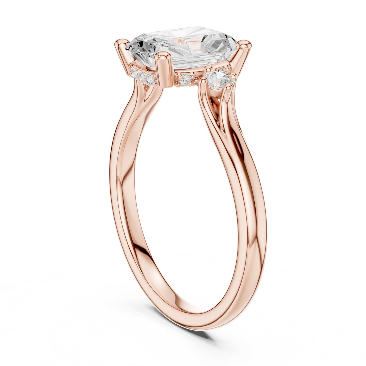 Radiant Cut Engagement Ring with Round Side Accents