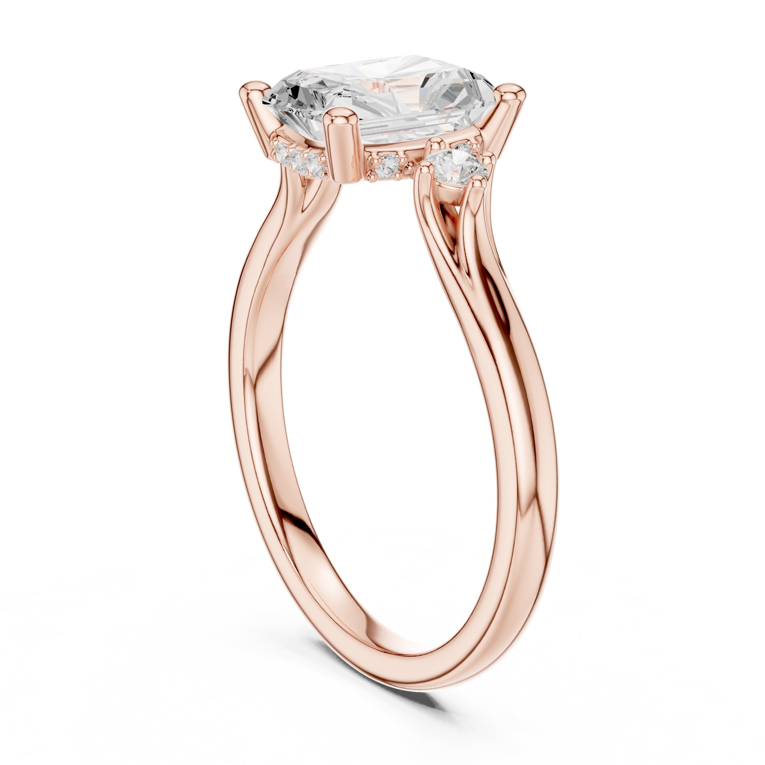 Radiant Cut Engagement Ring with Round Side Accents in Rose Gold - VYKA Diamonds