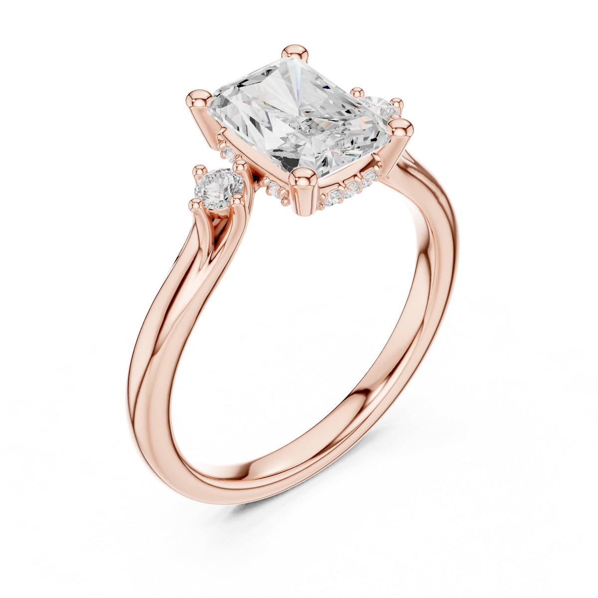 Radiant Cut Engagement Ring with Round Side Accents