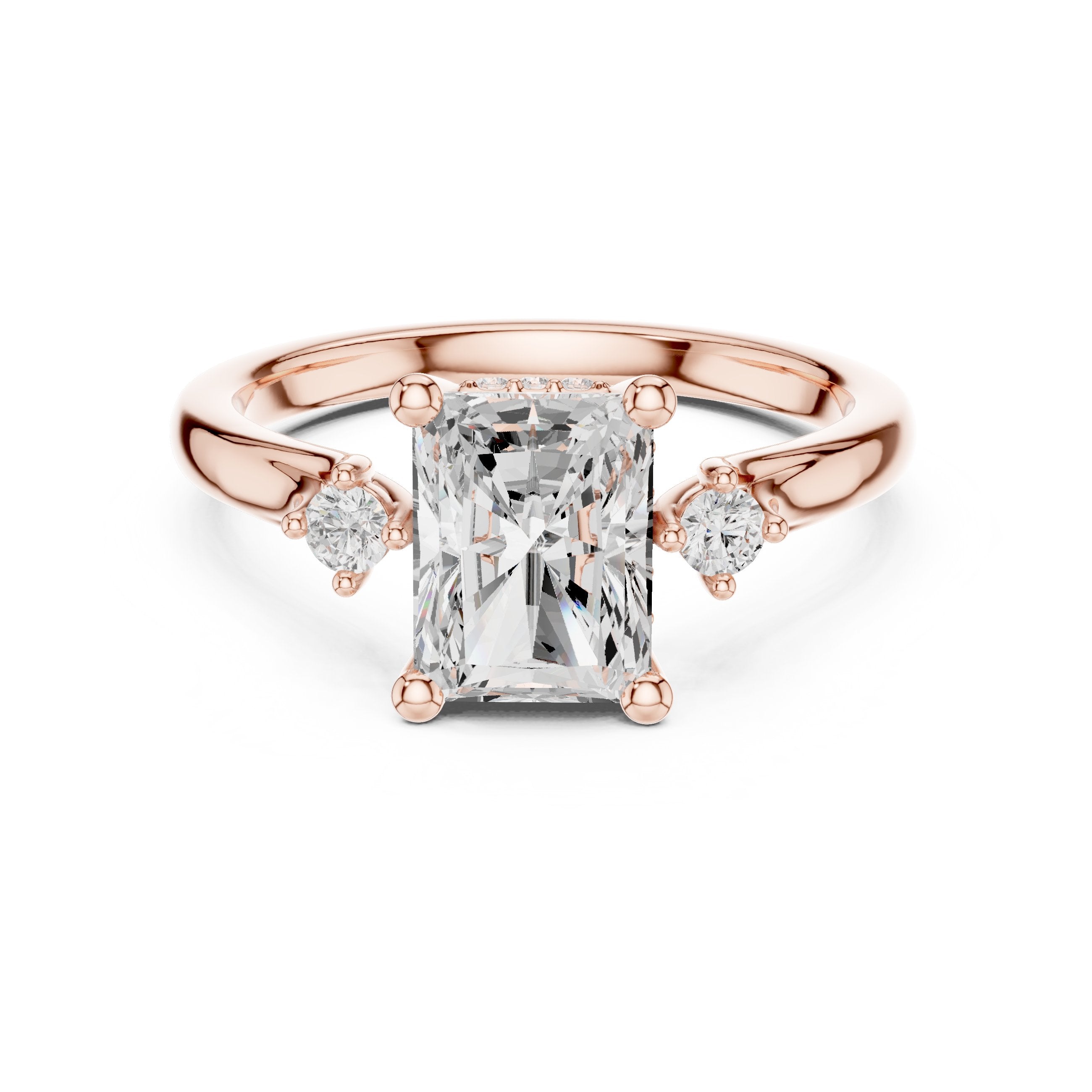 Radiant Cut Engagement Ring with Round Side Accents in Rose Gold - VYKA Diamonds