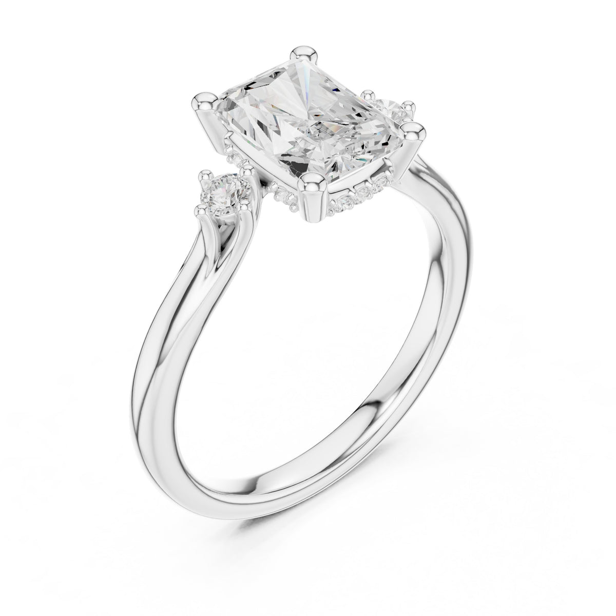 Radiant Cut Engagement Ring with Round Side Accents