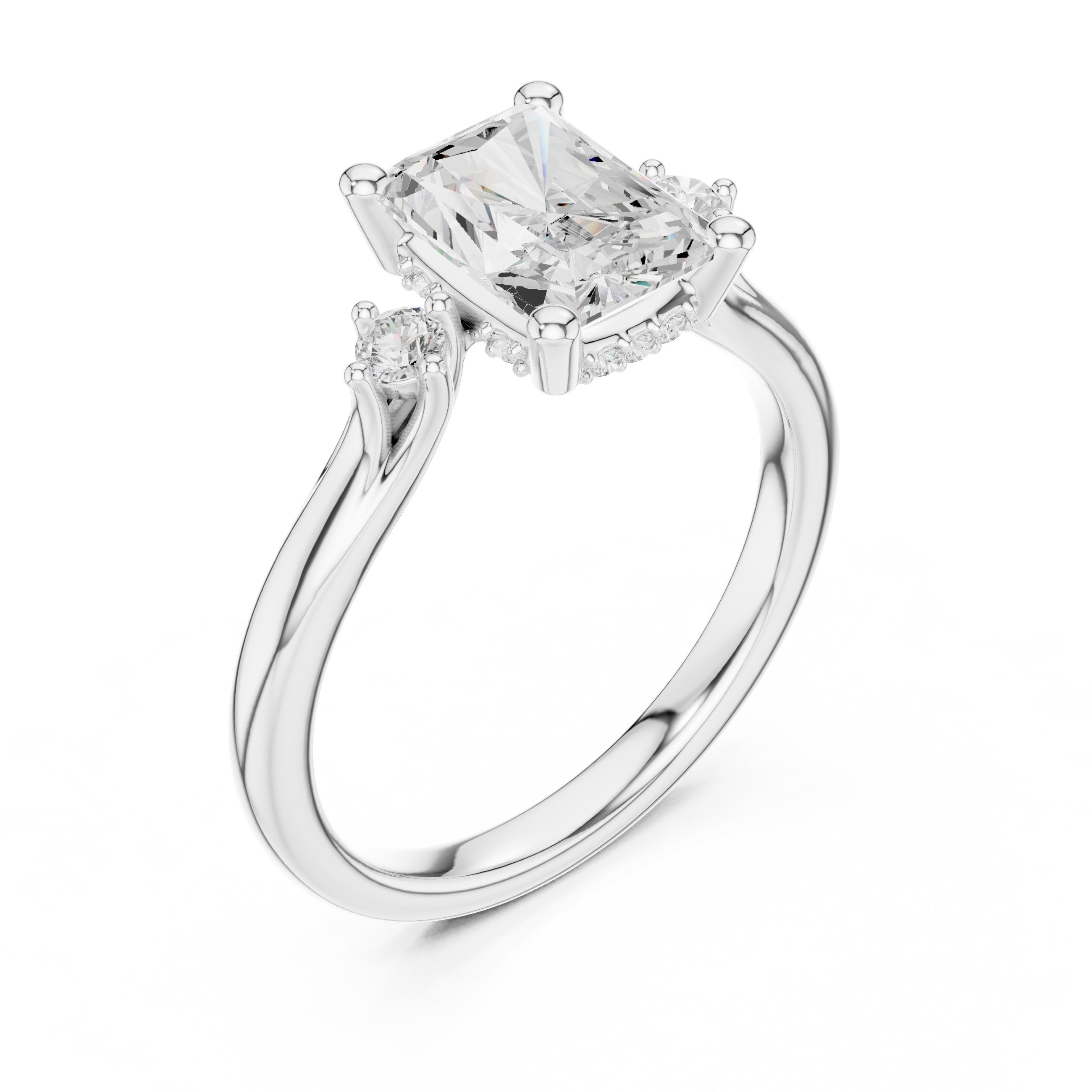 Radiant Cut Engagement Ring with Round Side Accents in White Gold - VYKA Diamonds