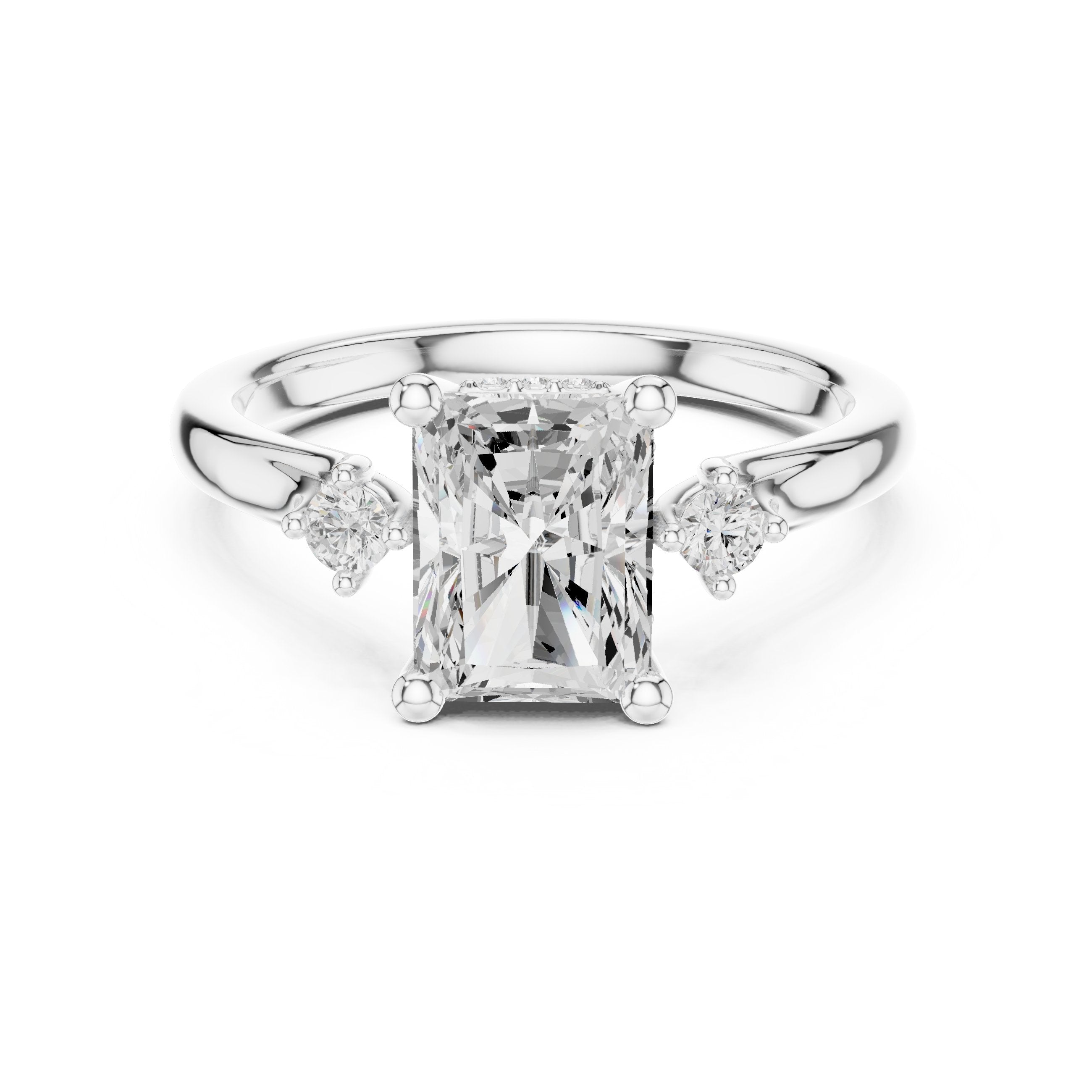Radiant Cut Engagement Ring with Round Side Accents in White Gold - VYKA Diamonds