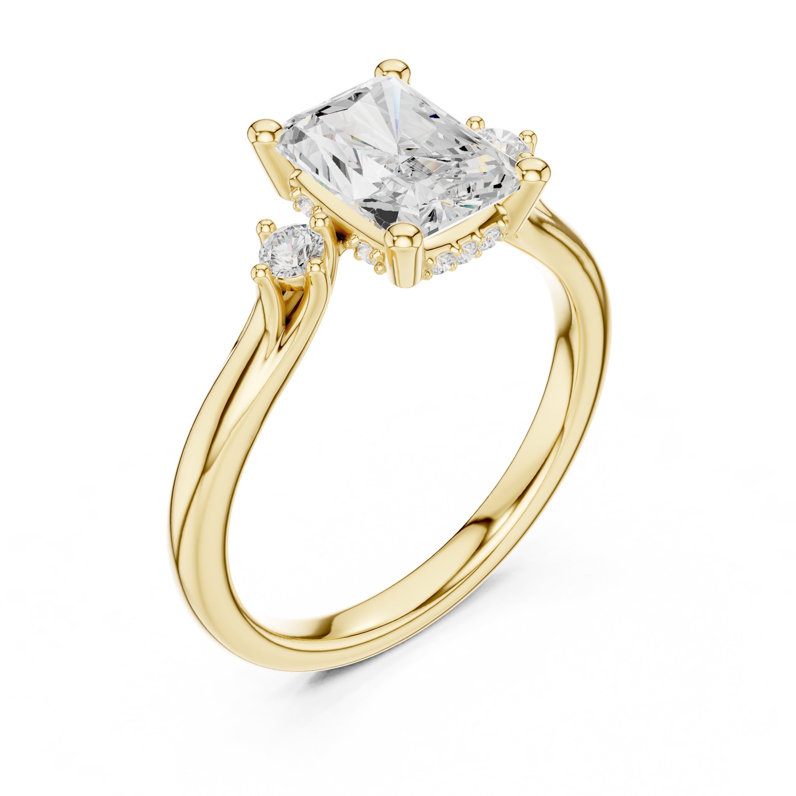 Radiant Cut Engagement Ring with Round Side Accents in Yellow Gold - VYKA Diamonds