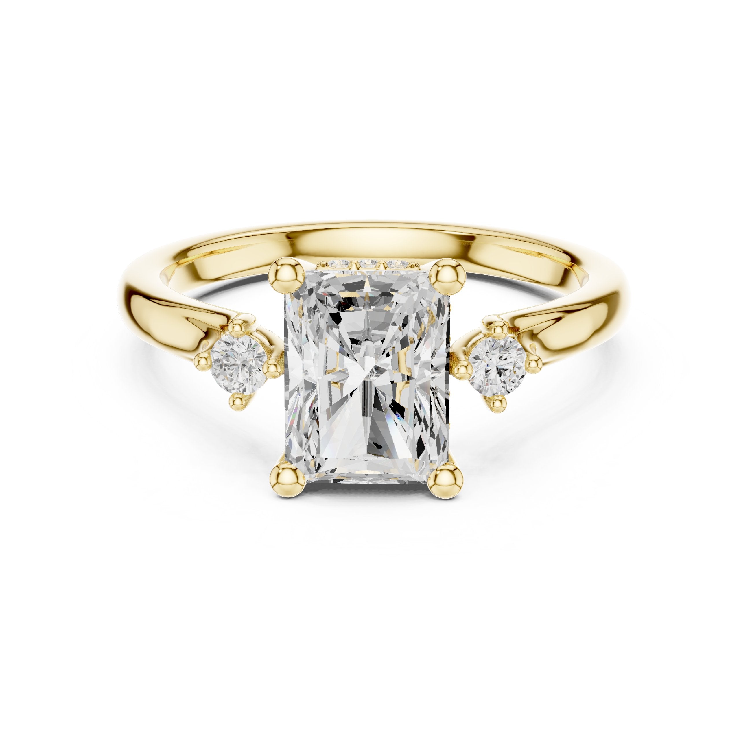 Radiant Cut Engagement Ring with Round Side Accents in Yellow Gold - VYKA Diamonds