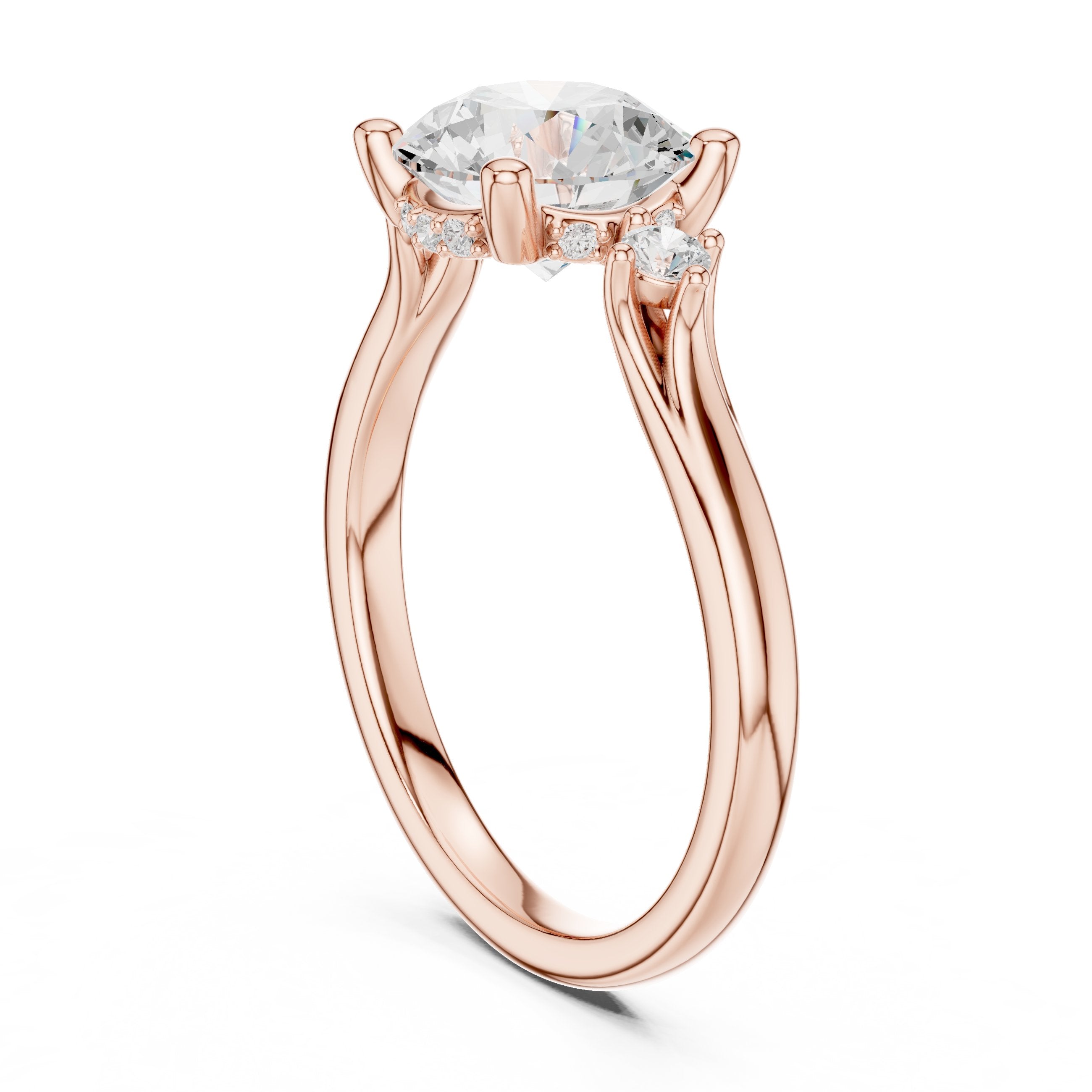 Round Diamond Engagement Ring with Round Side Accents in Rose Gold - VYKA Diamonds