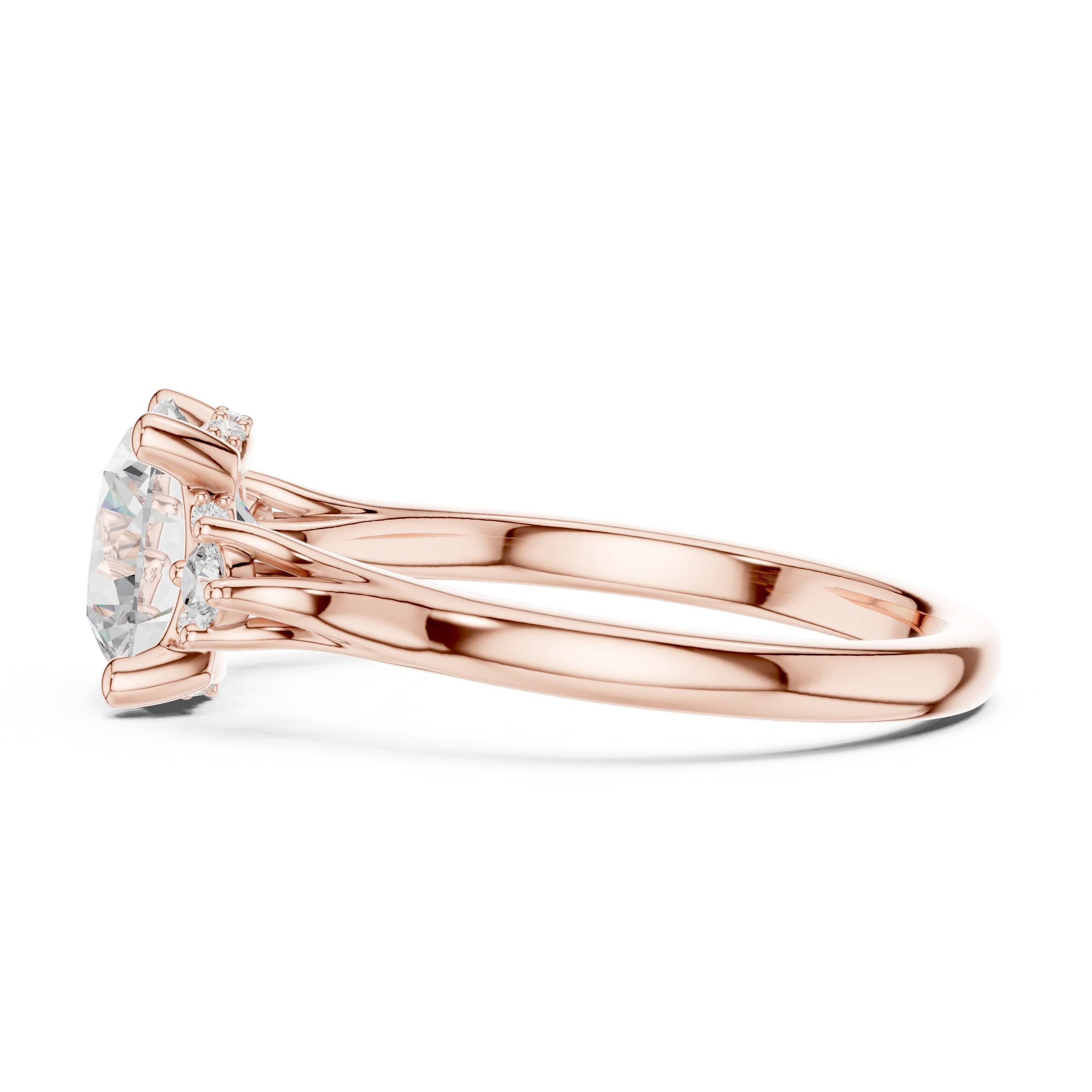 Round Diamond Engagement Ring with Round Side Accents in Rose Gold - VYKA Diamonds