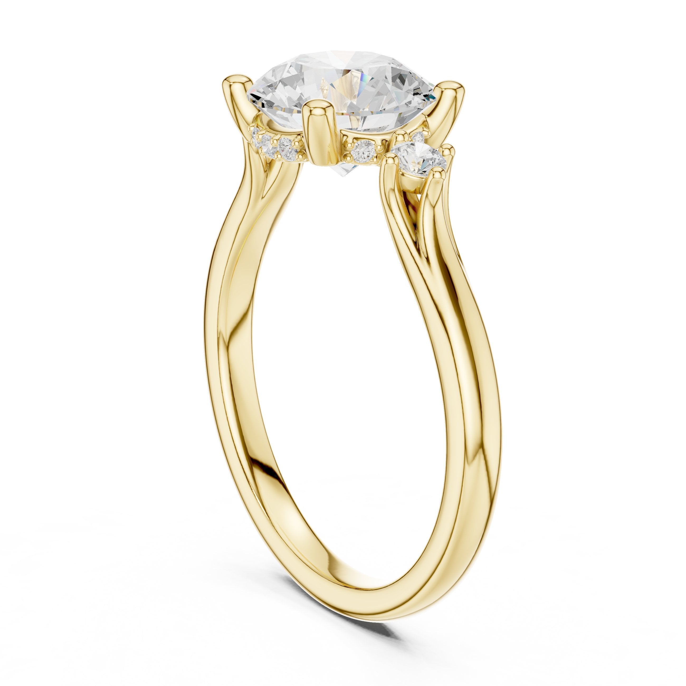 Round Diamond Engagement Ring with Round Side Accents in Yellow Gold - VYKA Diamonds