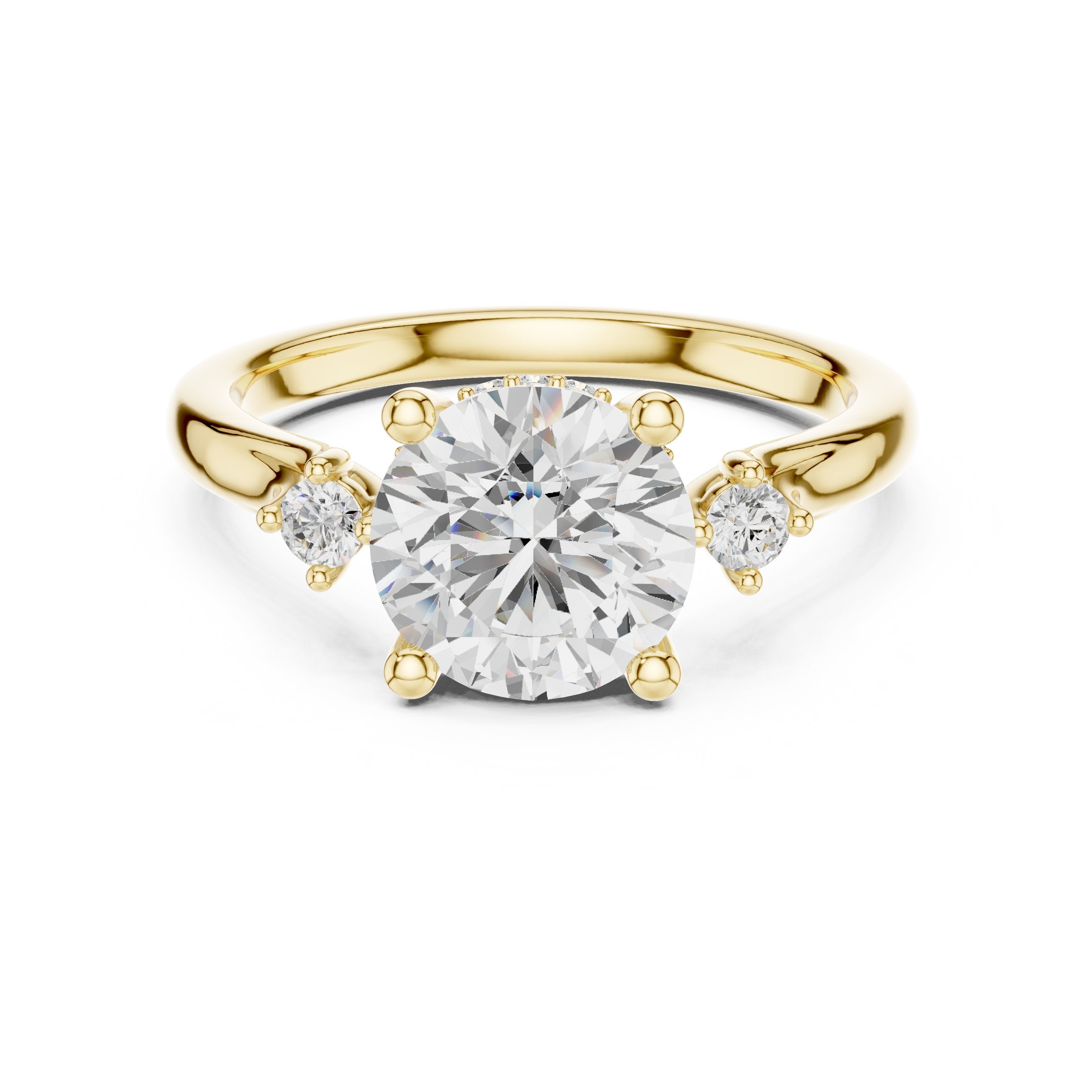 Round Diamond Engagement Ring with Round Side Accents in Yellow Gold - VYKA Diamonds