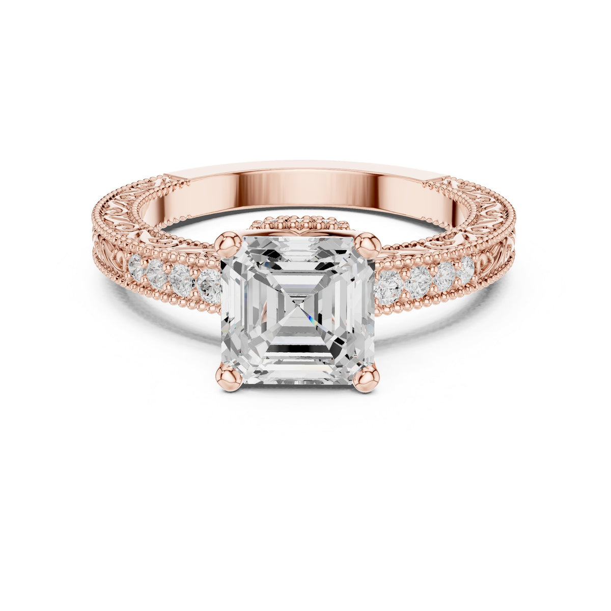 Asscher Cut Hidden Halo Engagement Ring