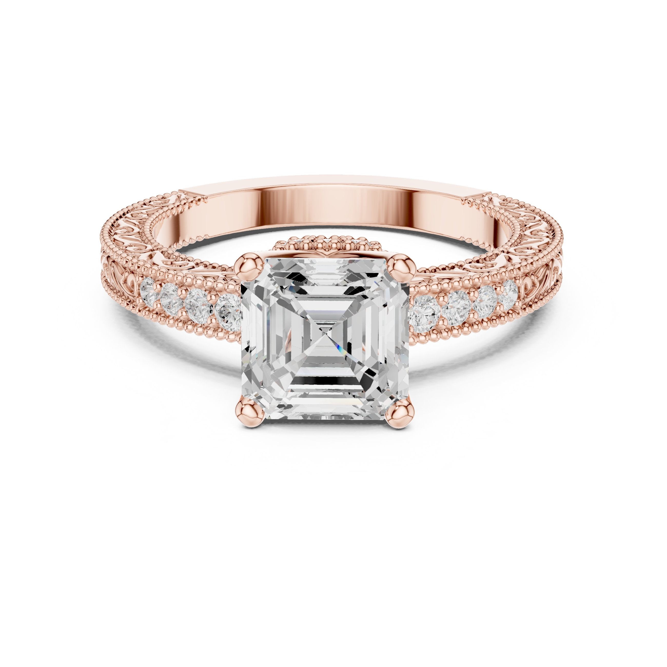 Asscher Cut Hidden Halo Engagement Ring in Rose Gold - VYKA Diamonds