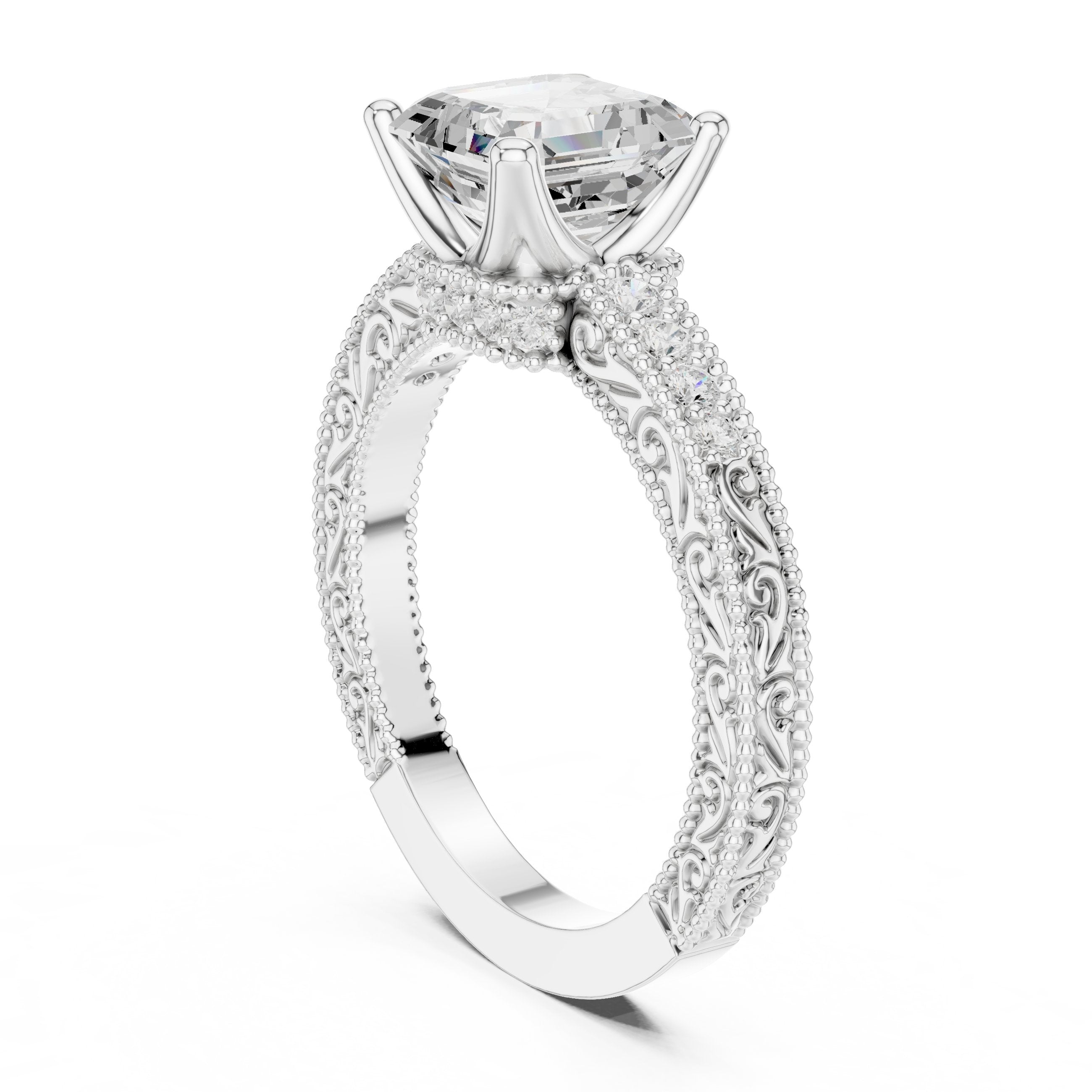 Asscher Cut Hidden Halo Engagement Ring in White Gold - VYKA Diamonds