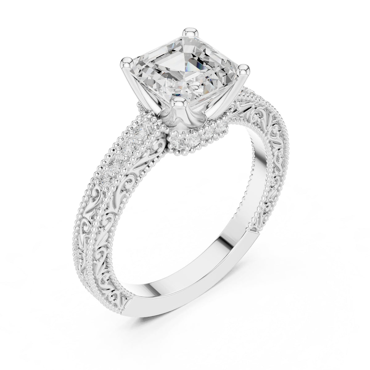 Asscher Cut Hidden Halo Engagement Ring