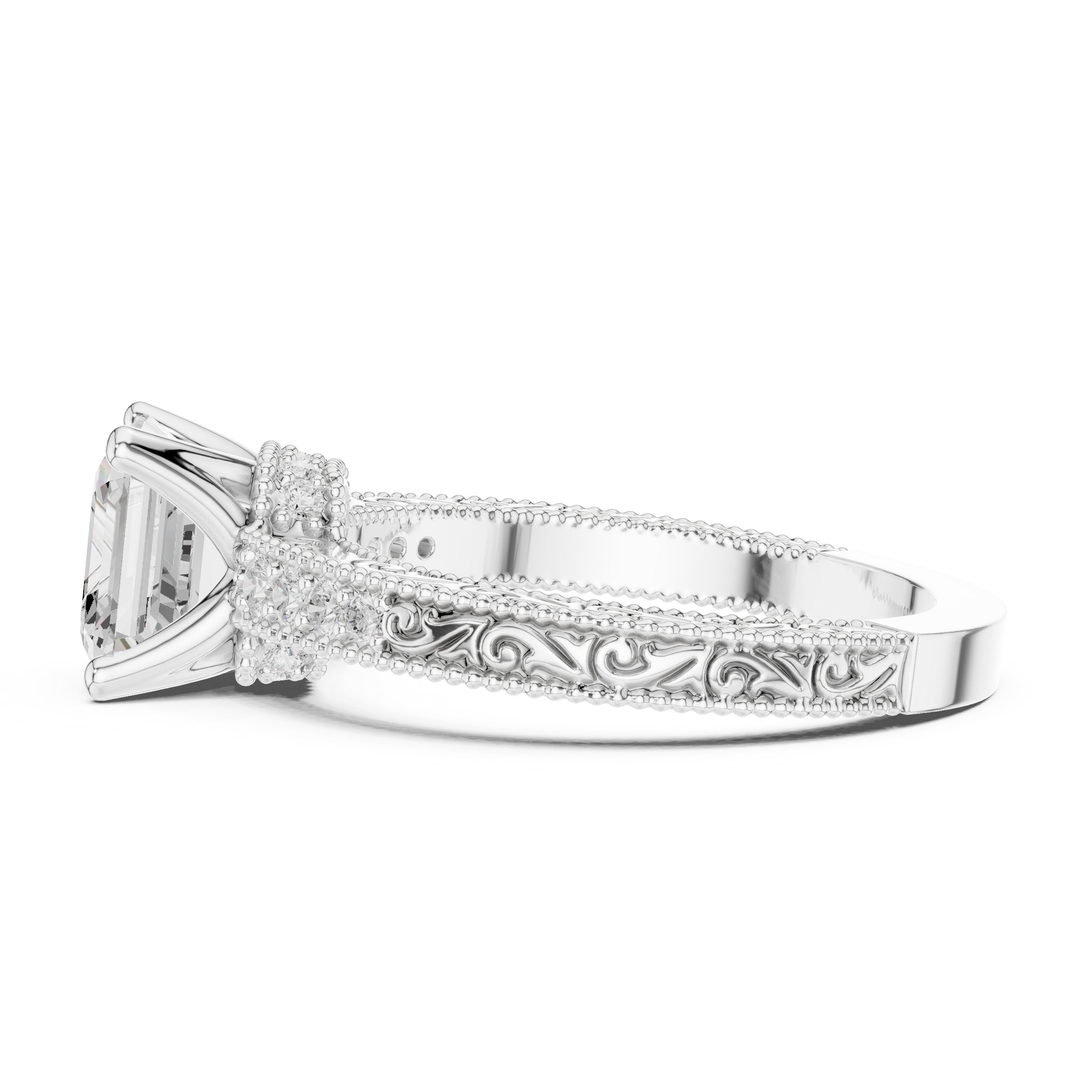 Asscher Cut Hidden Halo Engagement Ring in White Gold - VYKA Diamonds